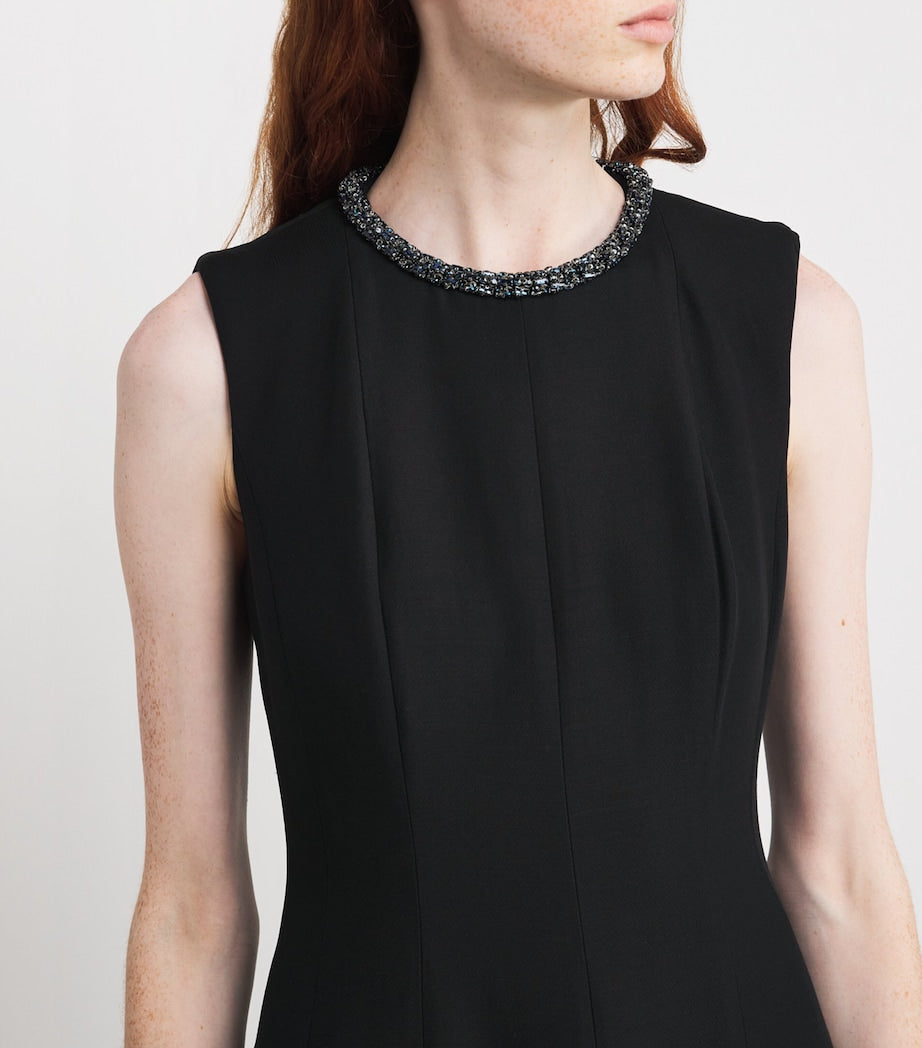 Roland Mouret Black Wool-Silk Embellished Gown