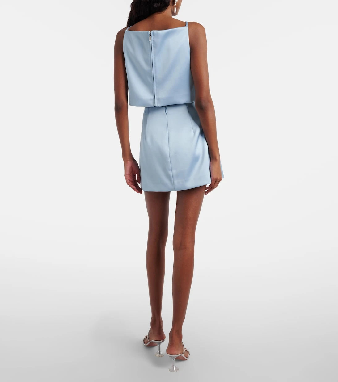 Self-Portrait - Floral-appliqué satin miniskirt