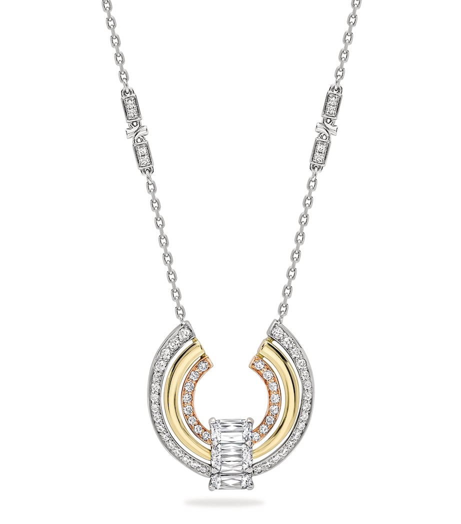 Mixed Gold, Platinum and Diamond Ribbons Pendant