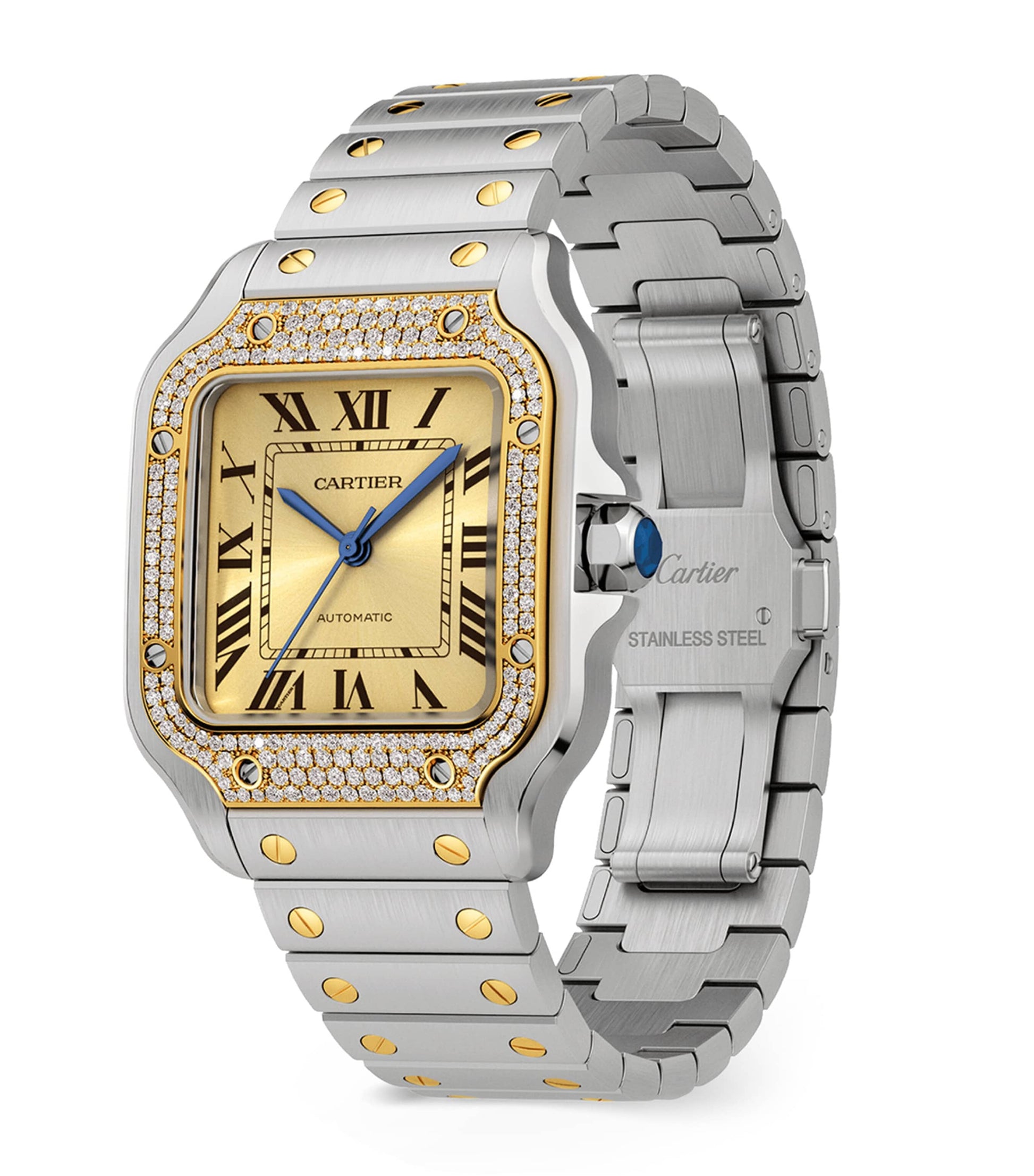 Stainless Steel and Diamond Santos de Cartier Watch 41.9mm
