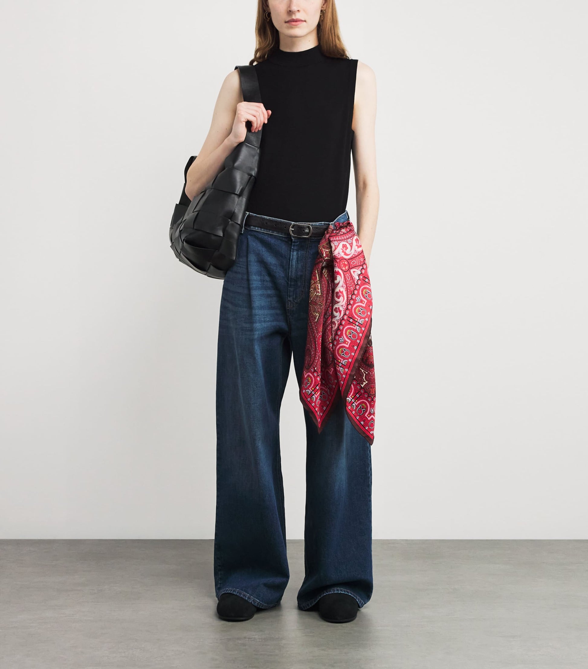 Black Crocodile-Embossed Leather Belt