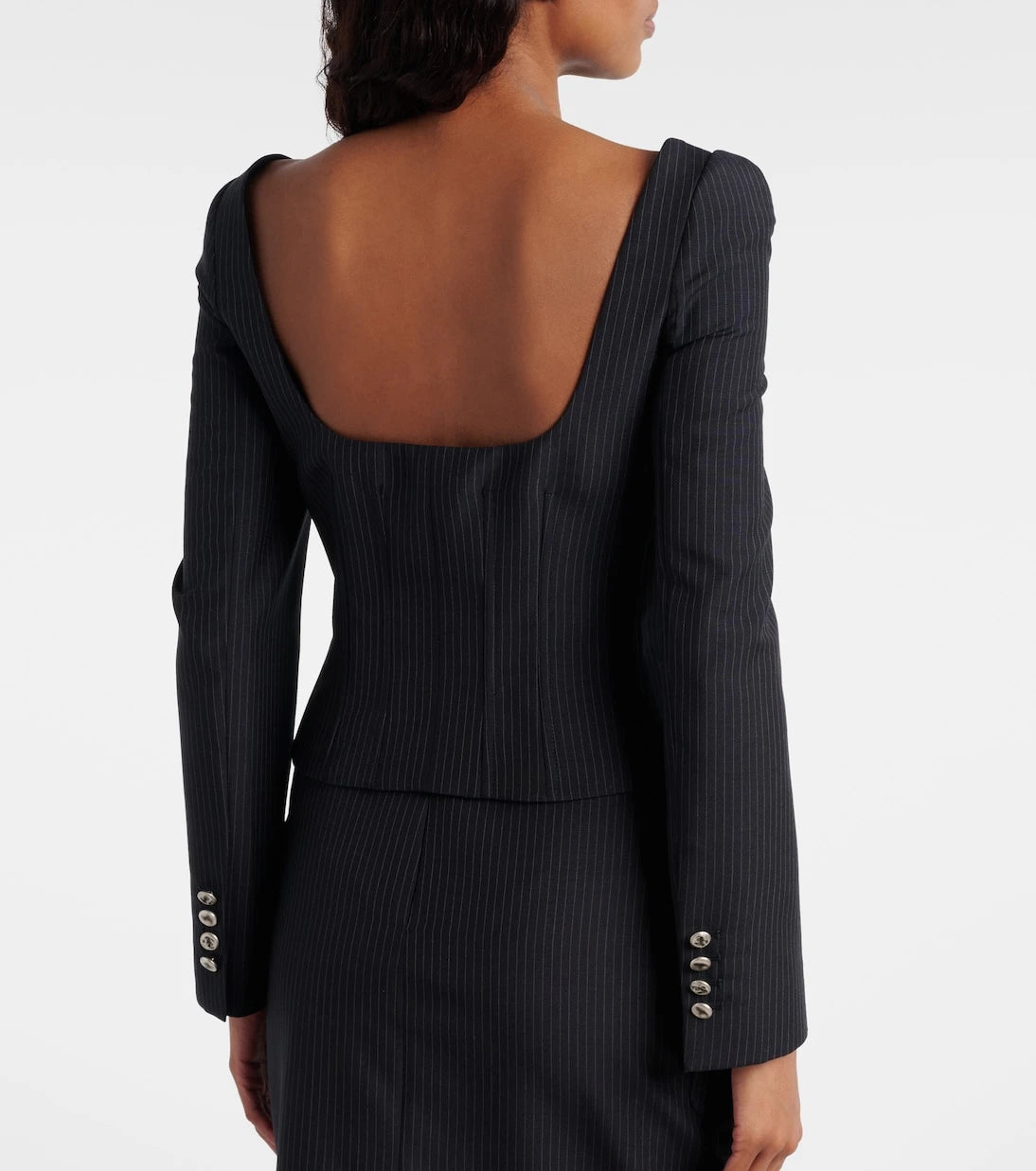 McQueen - Chalk stripe wool and mohair bustier top