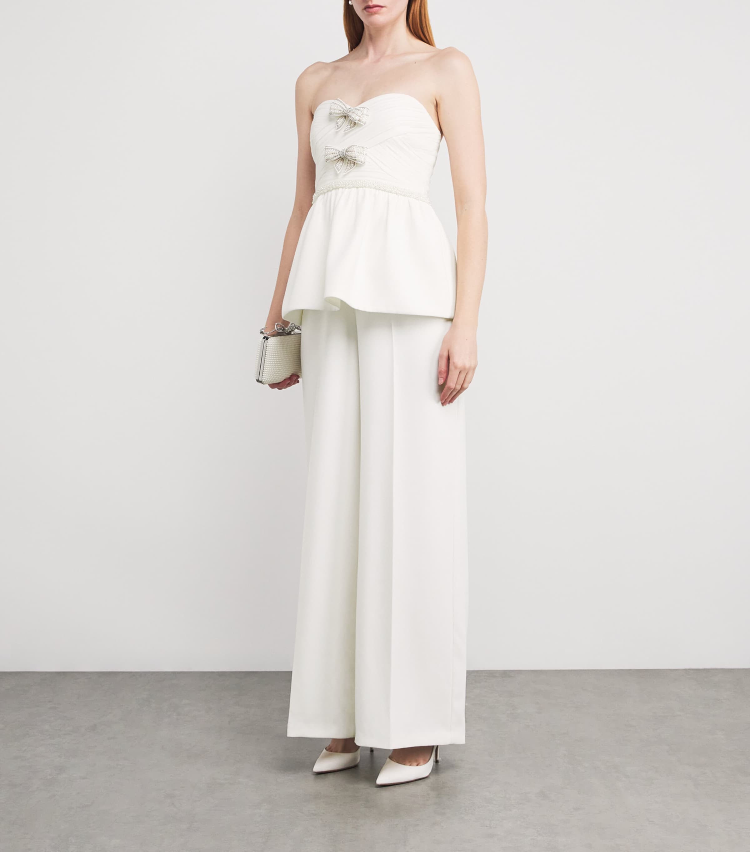 Self-Portrait White Organza Bow Peplum Jumpsuit