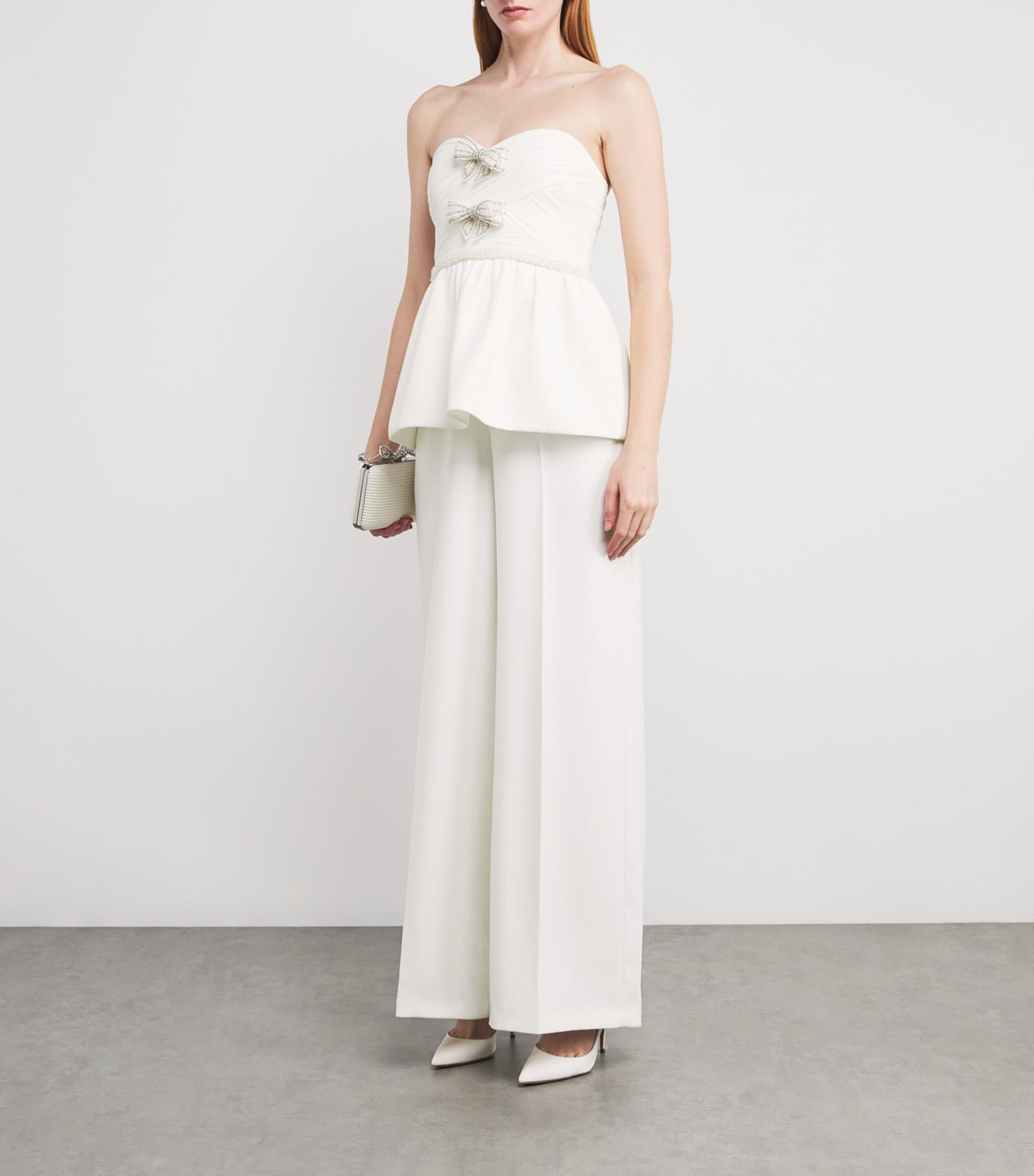 Self-Portrait White Organza Bow Peplum Jumpsuit