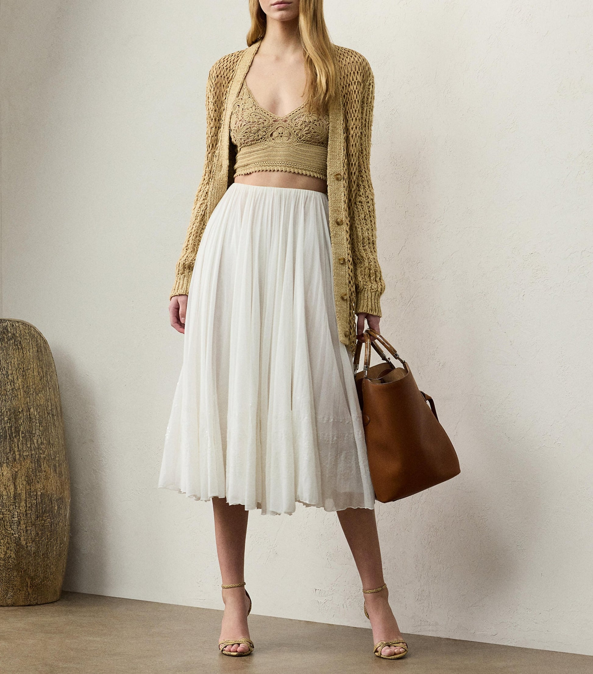 Ralph Lauren Collection Beige Silk Crochet Bralette