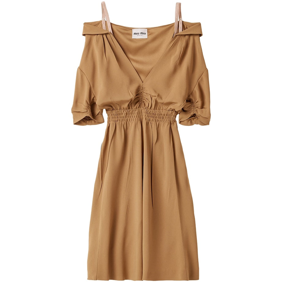 Miu Miu Brown Sablé V-Neck Dress