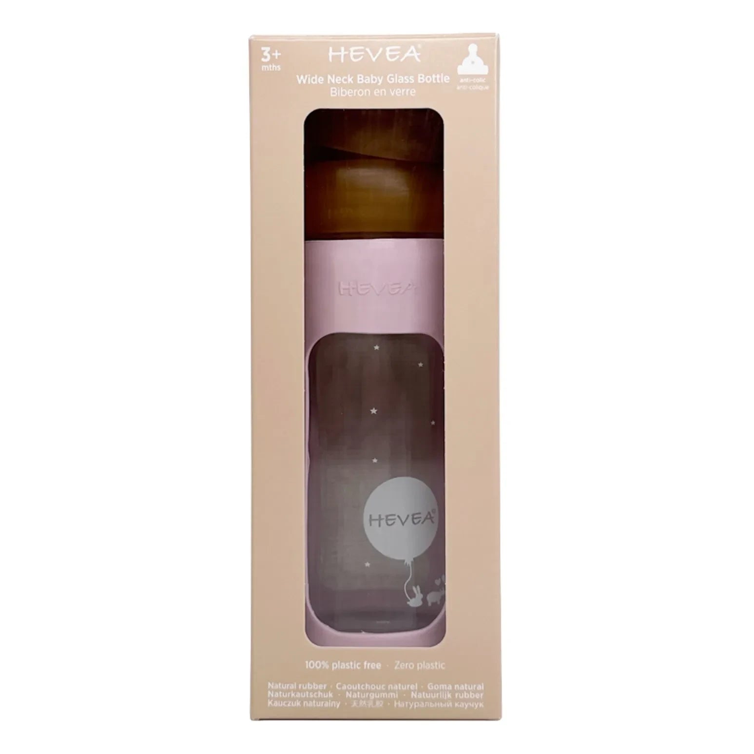 Hevea - Medium Flow Wide-Neck Glass Bottle with Protective Sleeve | Powder pink