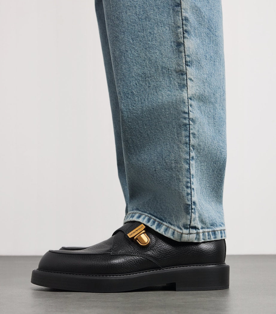 Pebbled Leather Monk-Strap Shoes