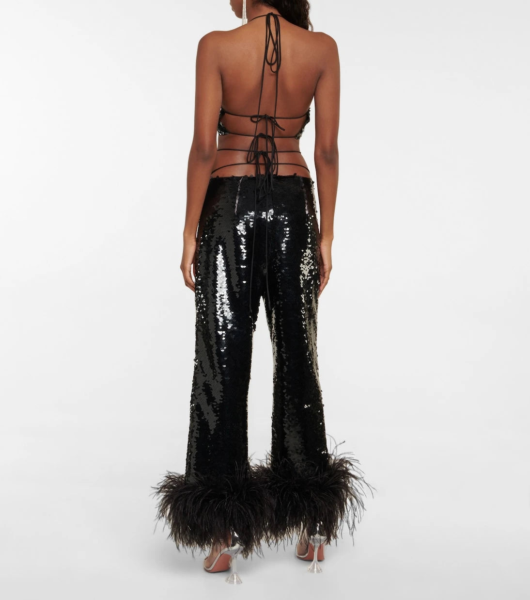 Magda Butrym - Feather-trimmed sequined straight pants