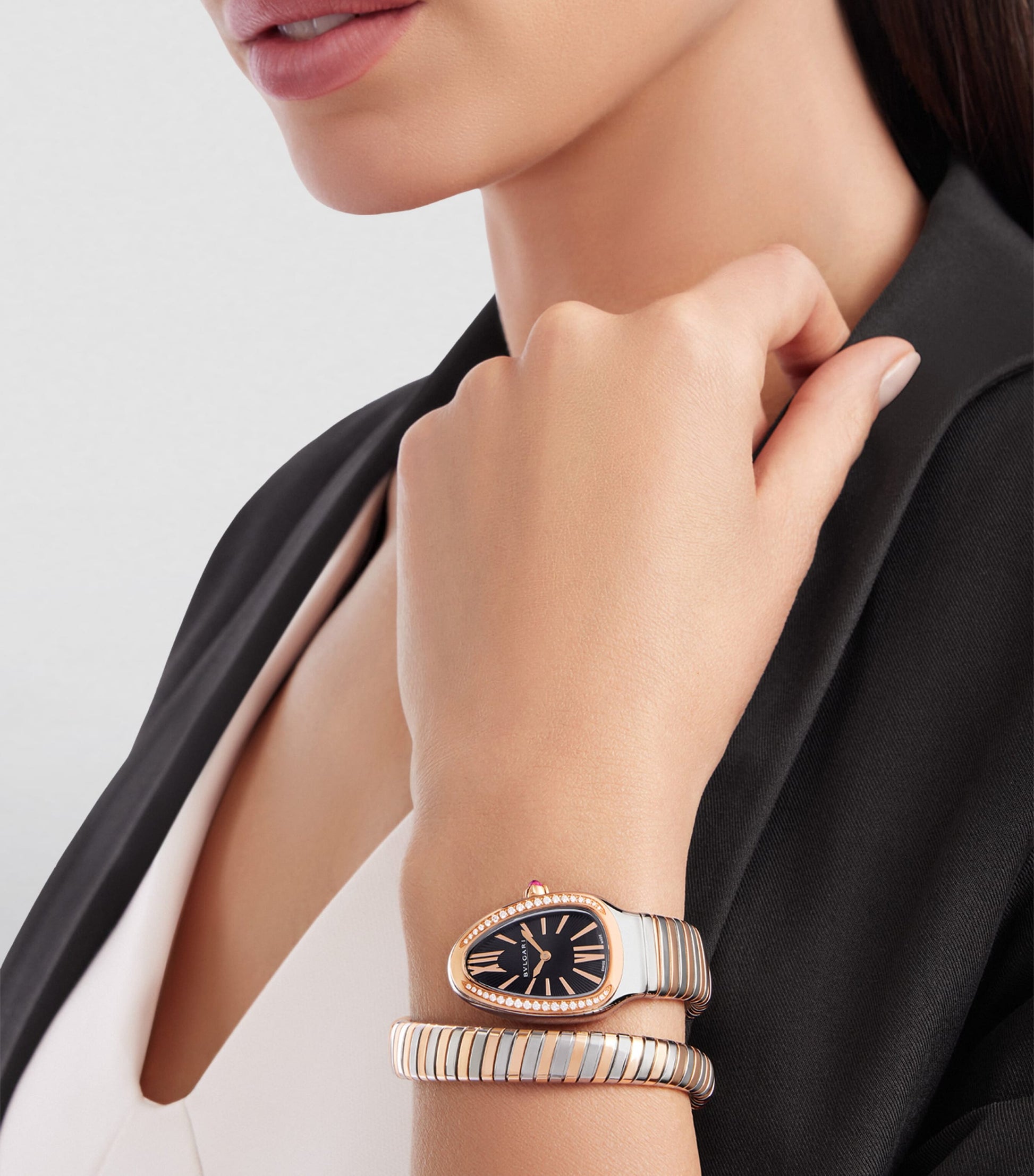 Rose Gold, Stainless Steel and Diamond Serpenti Tubogas Watch 35mm