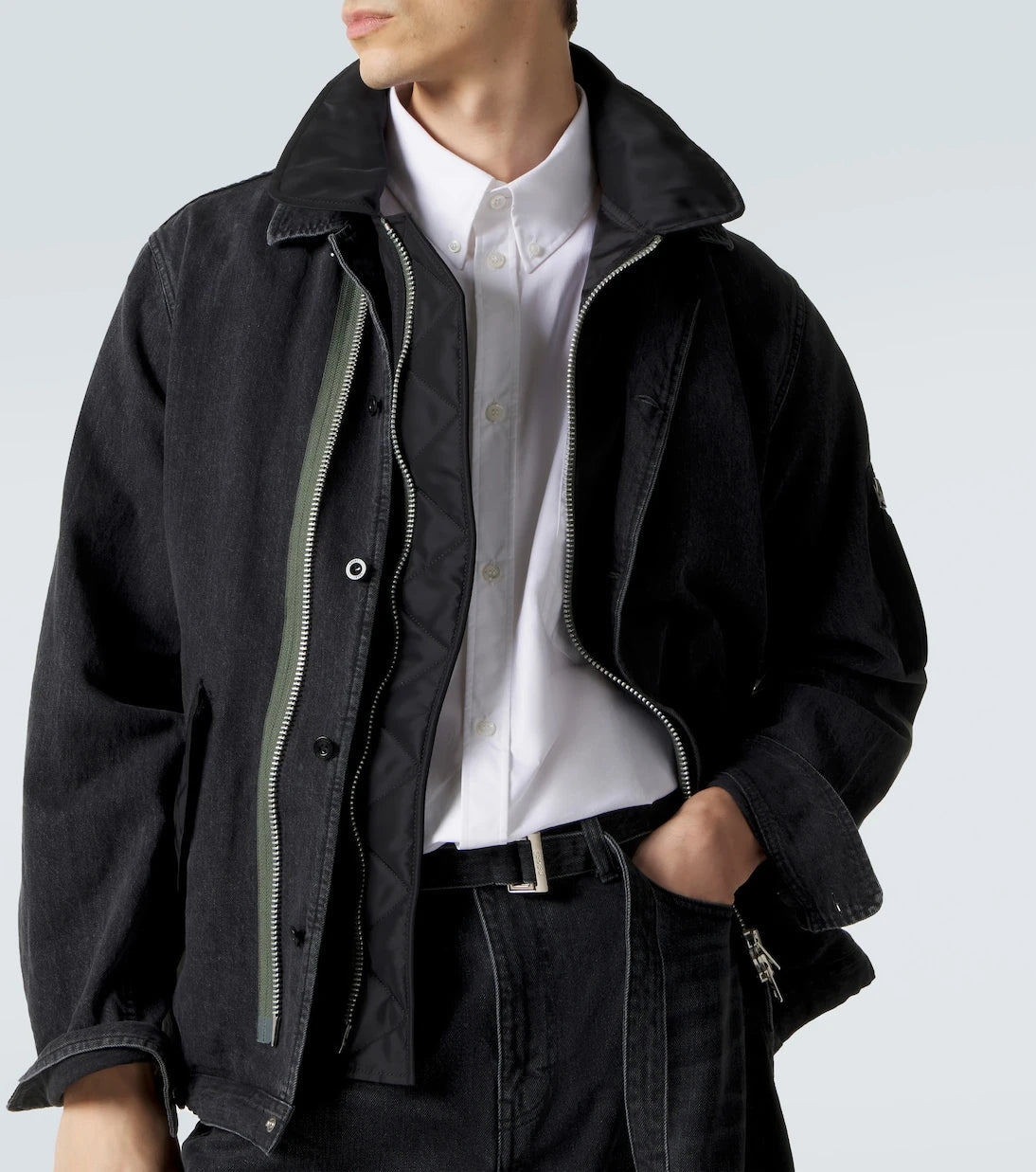 Sacai - Twill-trimmed denim blouson jacket