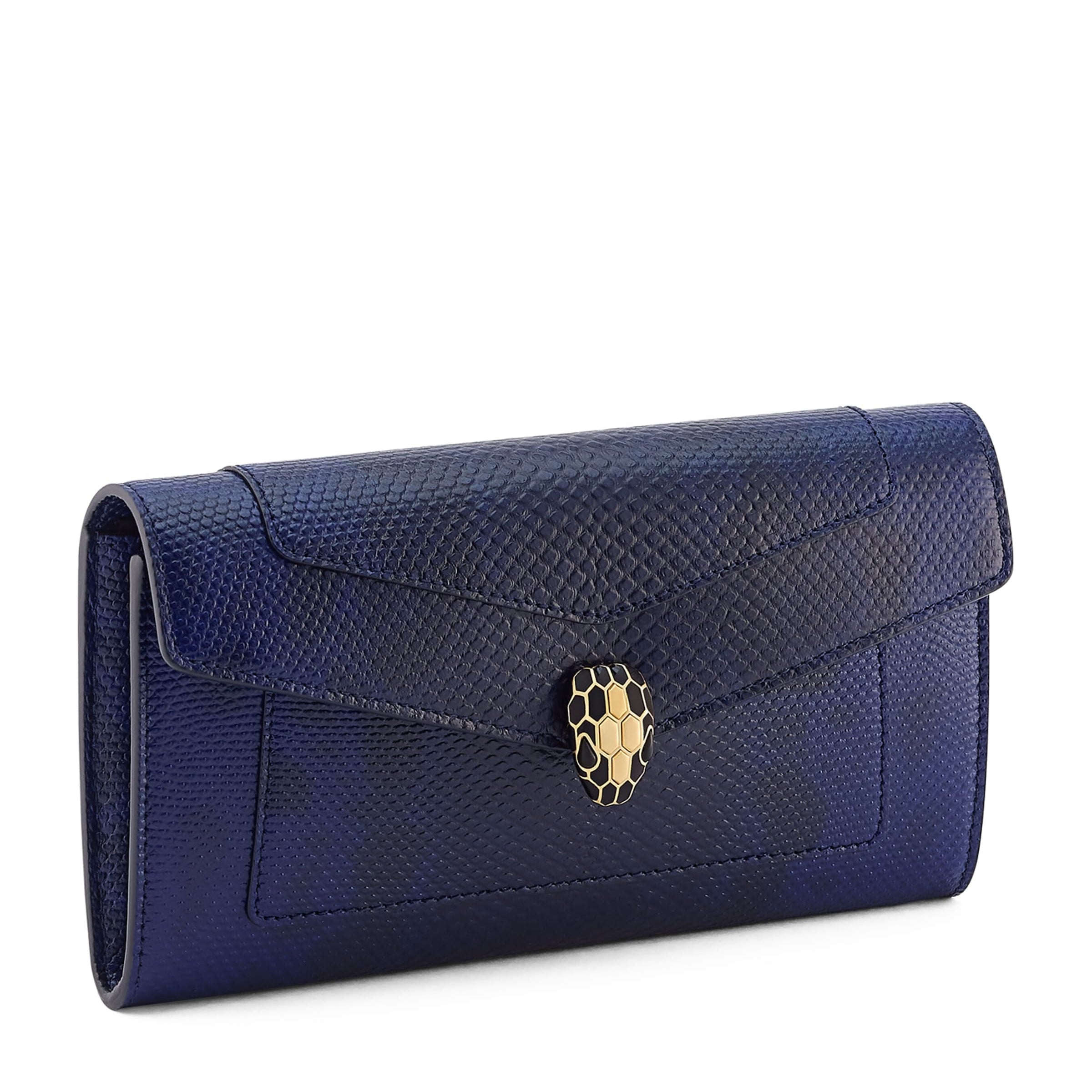Bvlgari Blue Karung Leather Serpenti Forever Long Wallet