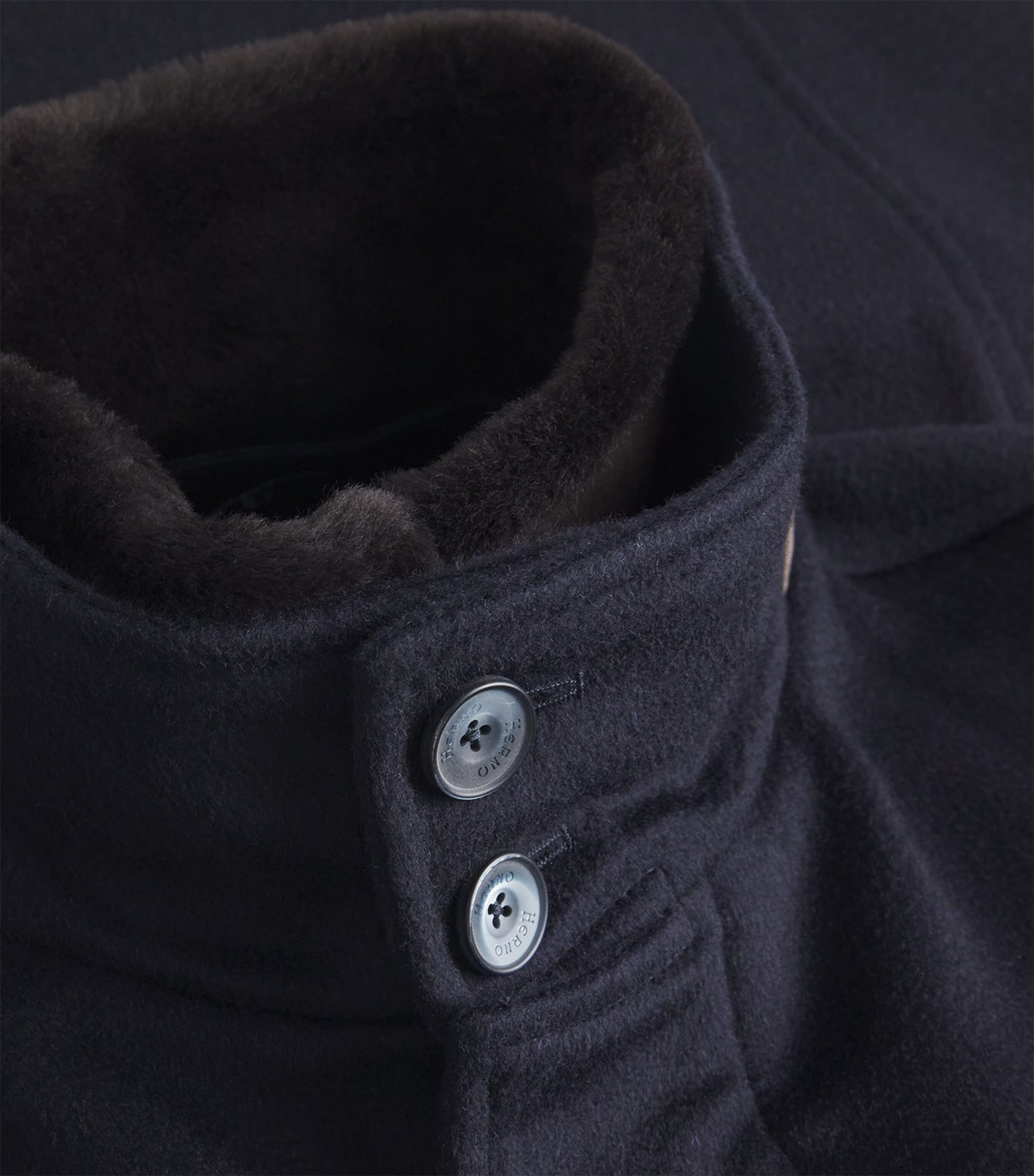 Navy Cashmere Shearling-Trim Car Coat