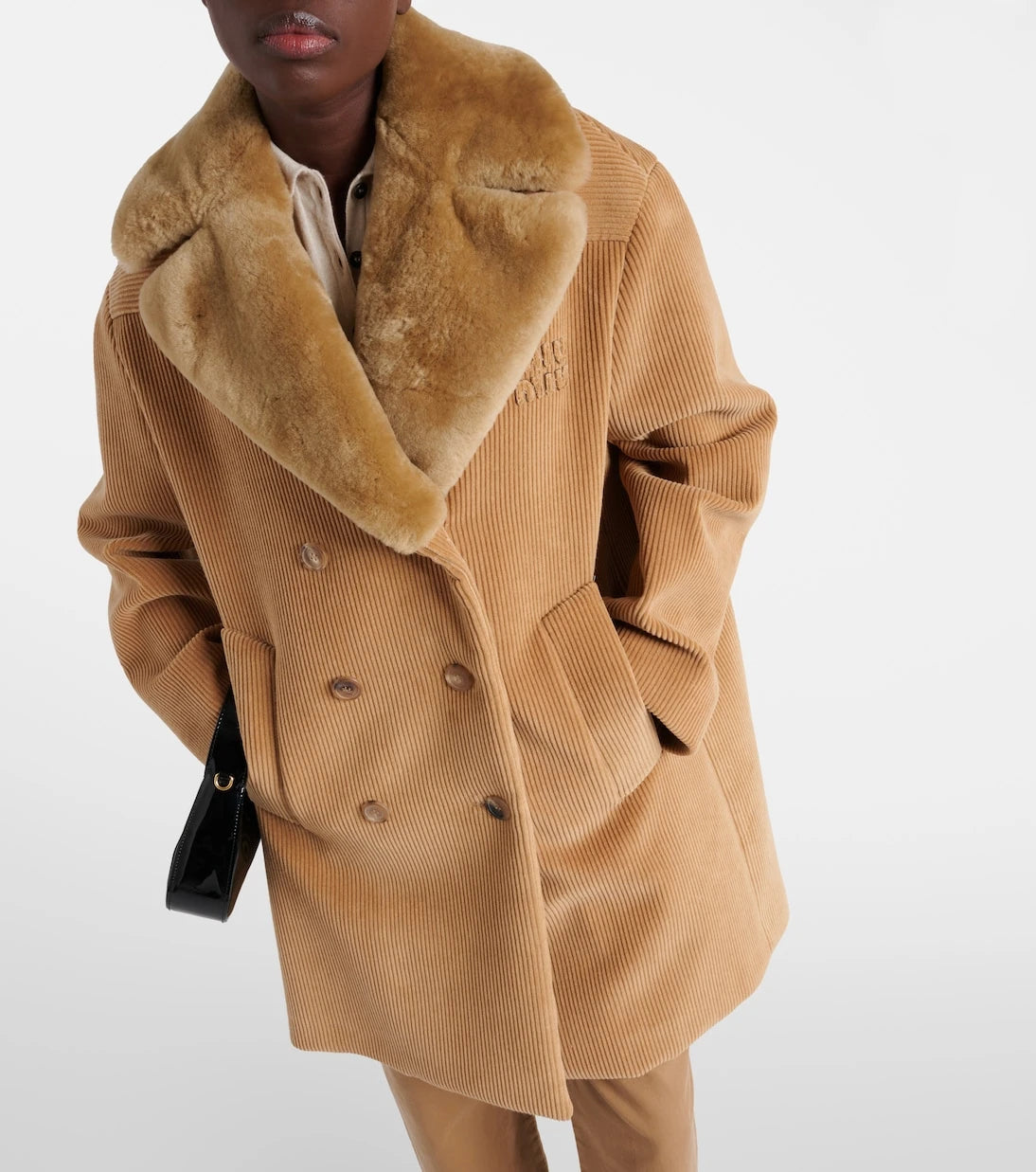 Miu Miu - Shearling-trimmed corduroy coat