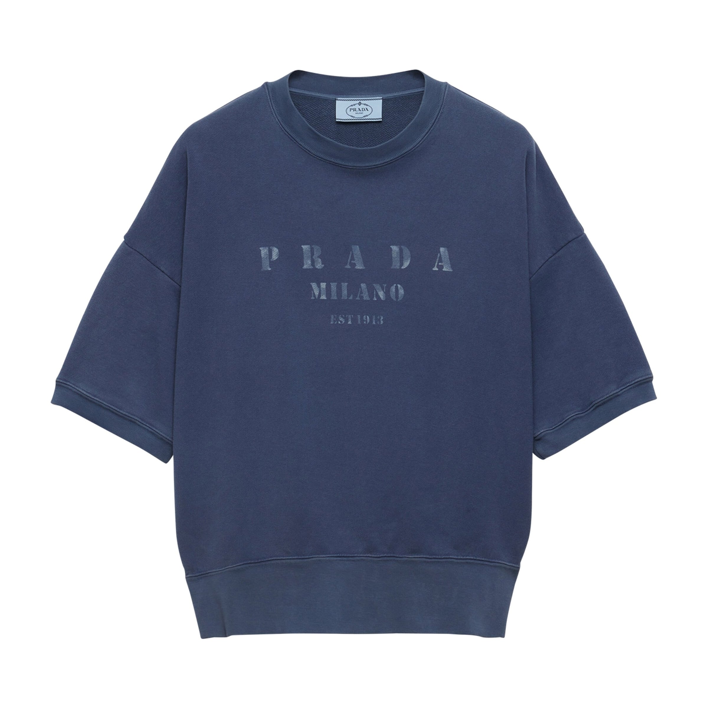 Prada Blue Short-Sleeve Logo Sweatshirt