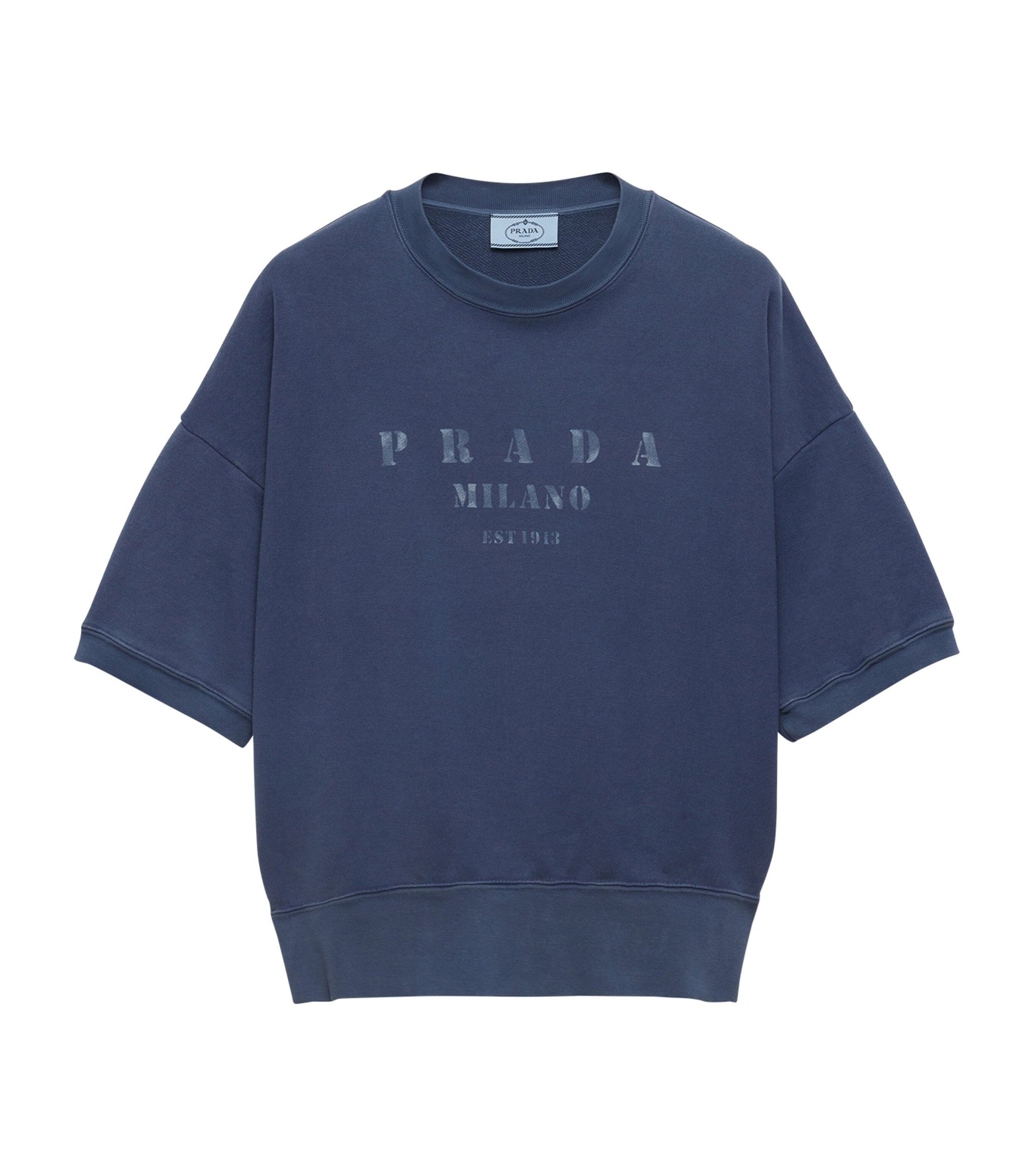 Prada Blue Short-Sleeve Logo Sweatshirt