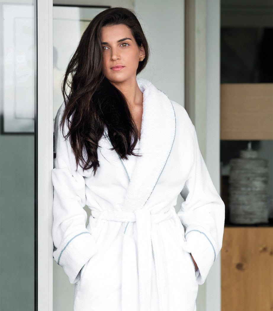Cotton Portobello Bathrobe (Large/Extra Large) WHITE/LUREX SILVER