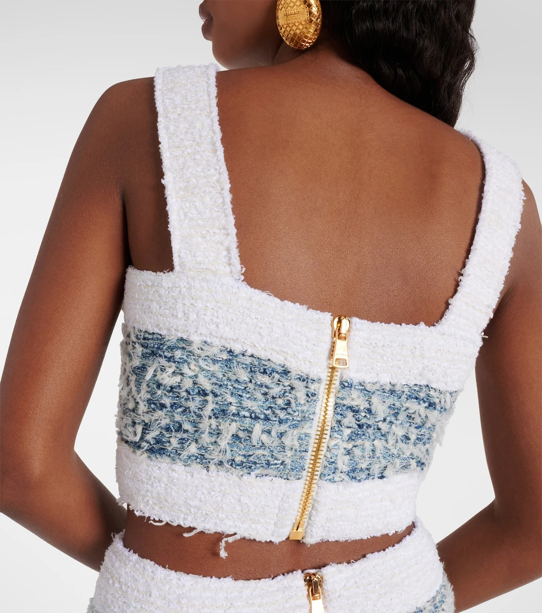 Balmain - Tweed denim crop top