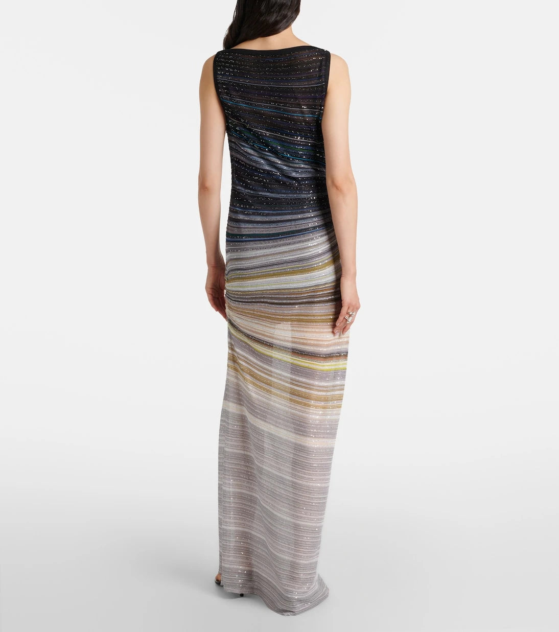 Missoni - فستان طويل ماكسي لاميه مخطط مزين بالترتر