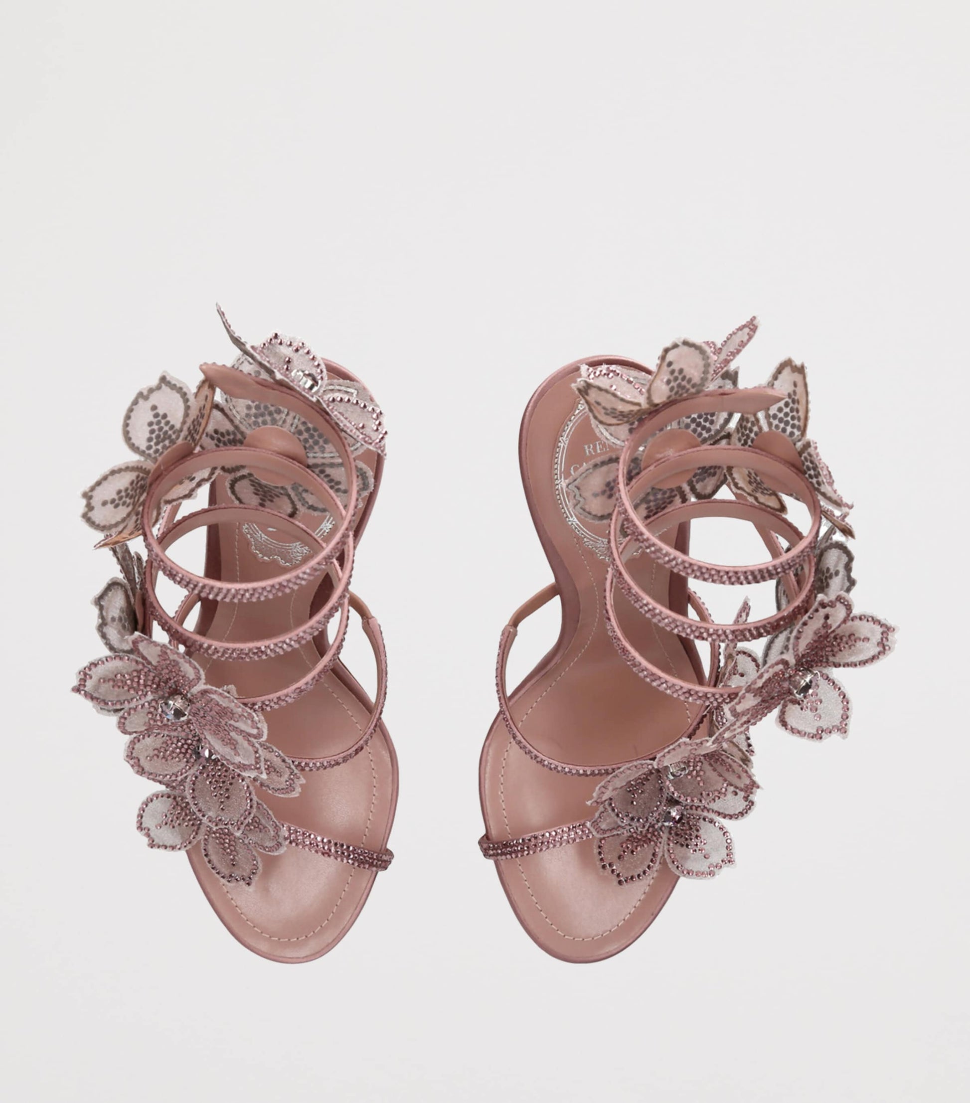René Caovilla Nude Satin Floral Cleo Sandals 105