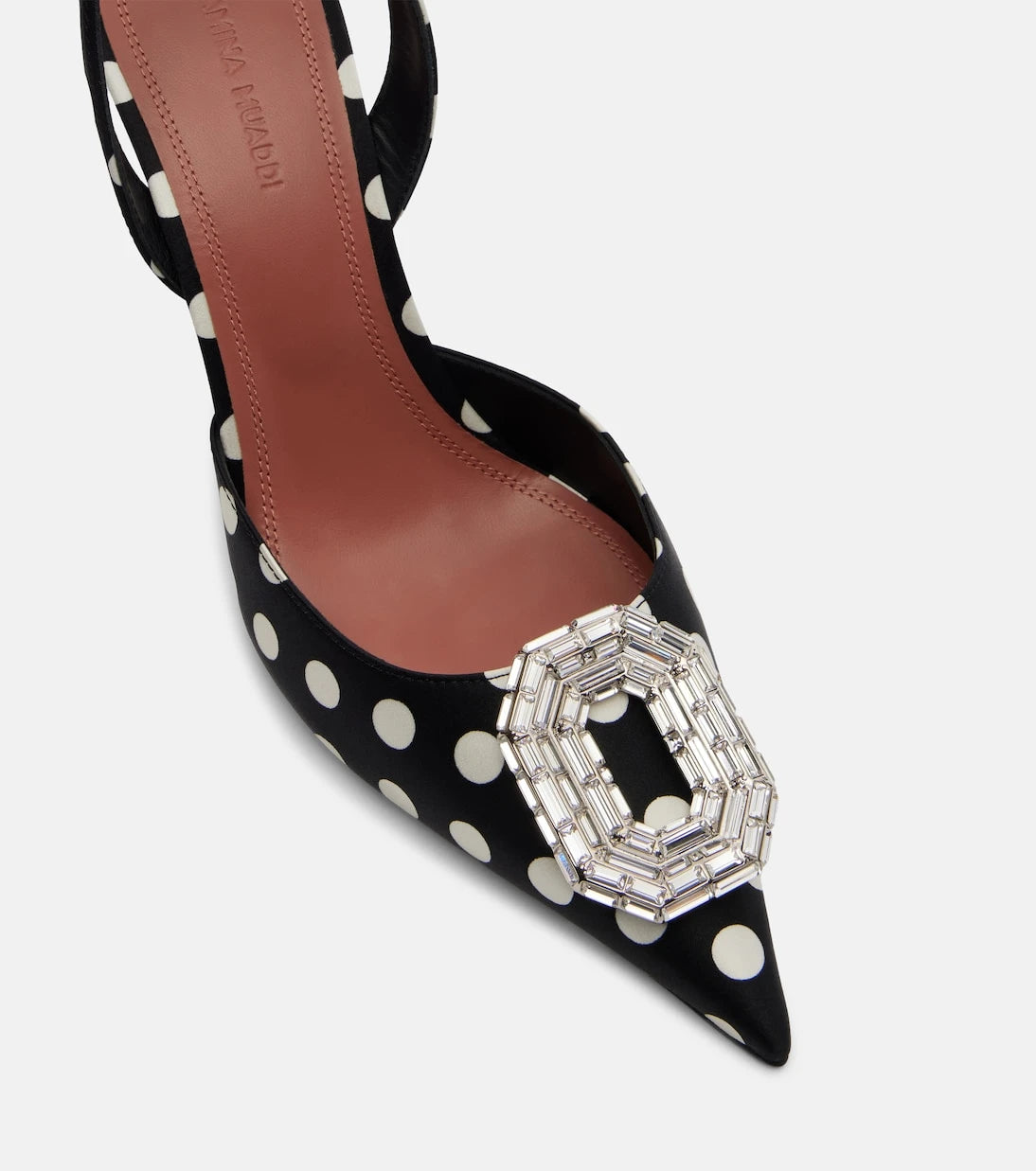 Amina Muaddi - Camelia polka-dot satin slingback pumps