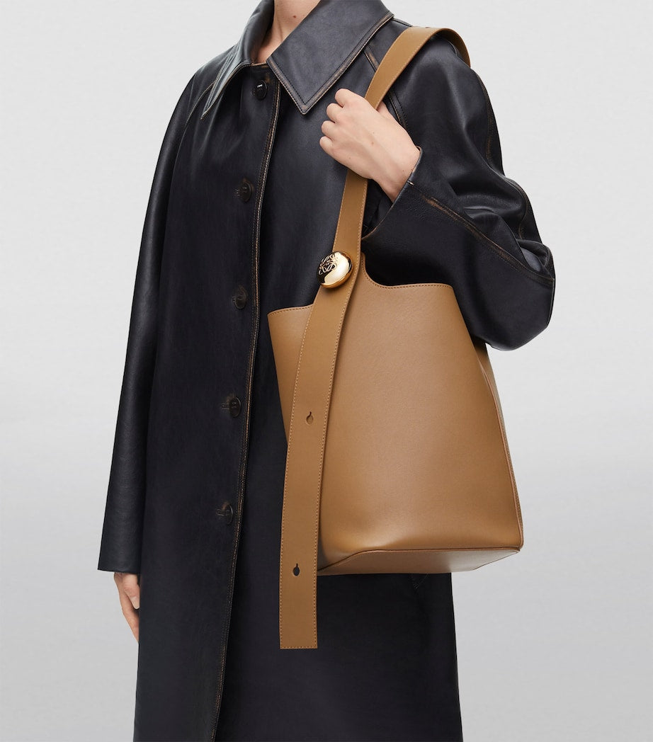 Brown Medium Pebble-Calfskin Bucket Bag