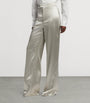 Ivory Satin Wide-Leg Trousers