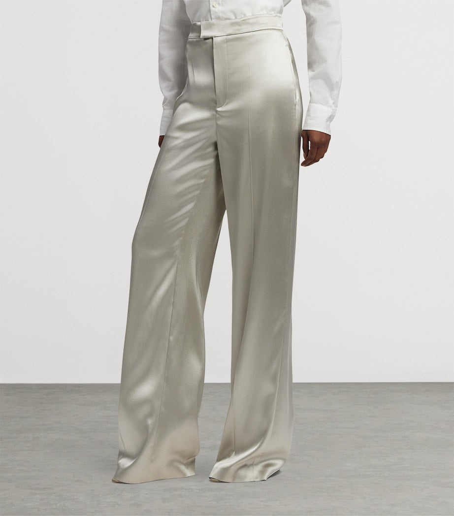Ivory Satin Wide-Leg Trousers