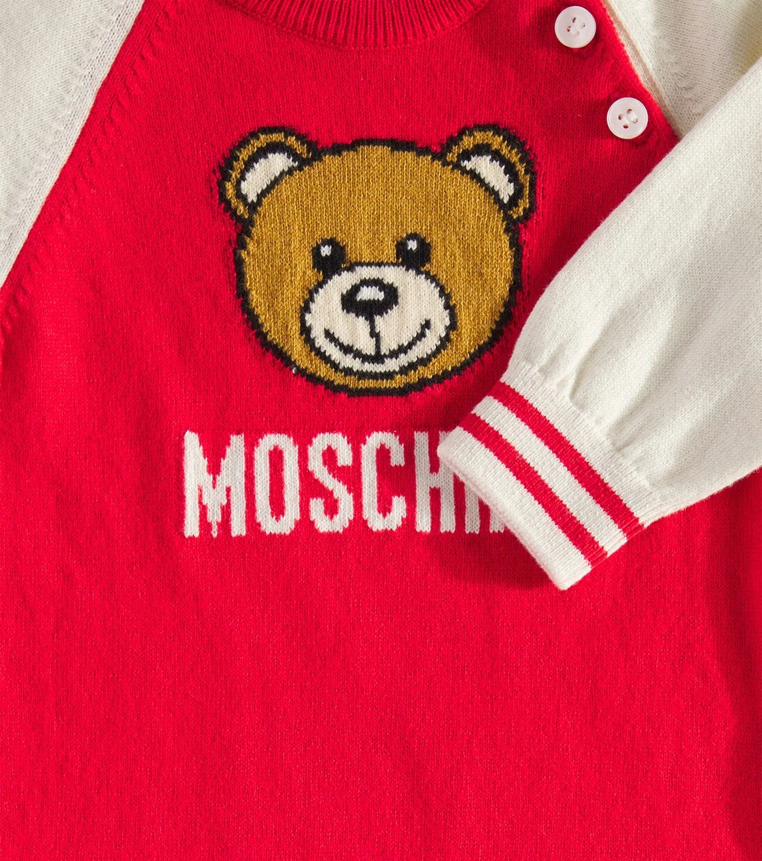 Moschino Kids - لباس قطعة واحدة من القطن والصوف بتصميم دمية تيدي بير