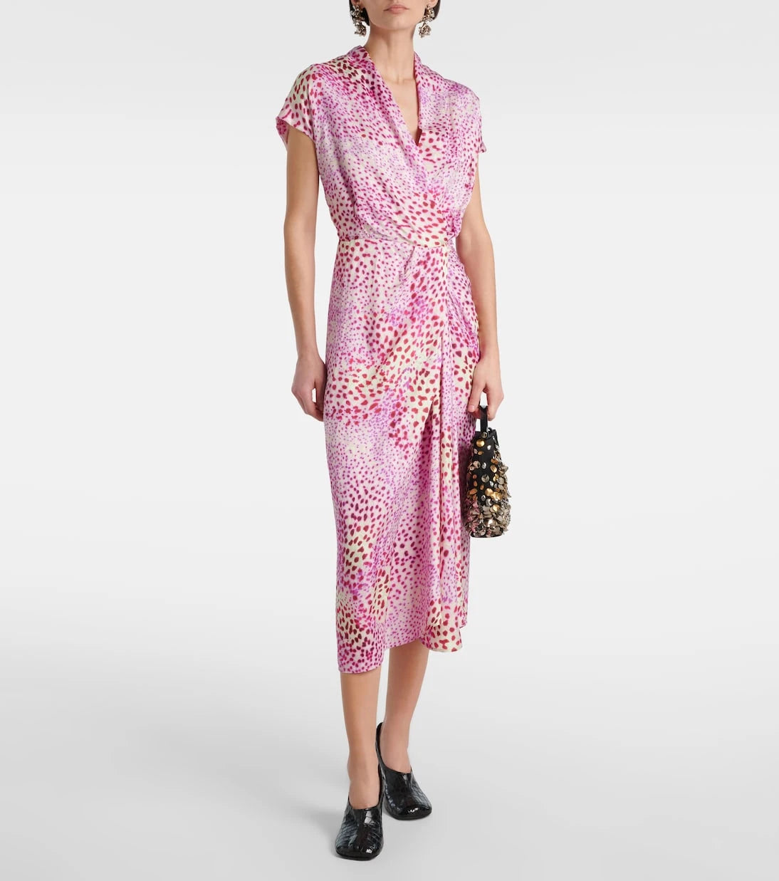 Dries Van Noten - فستان ميدي من الساتان المطبوع