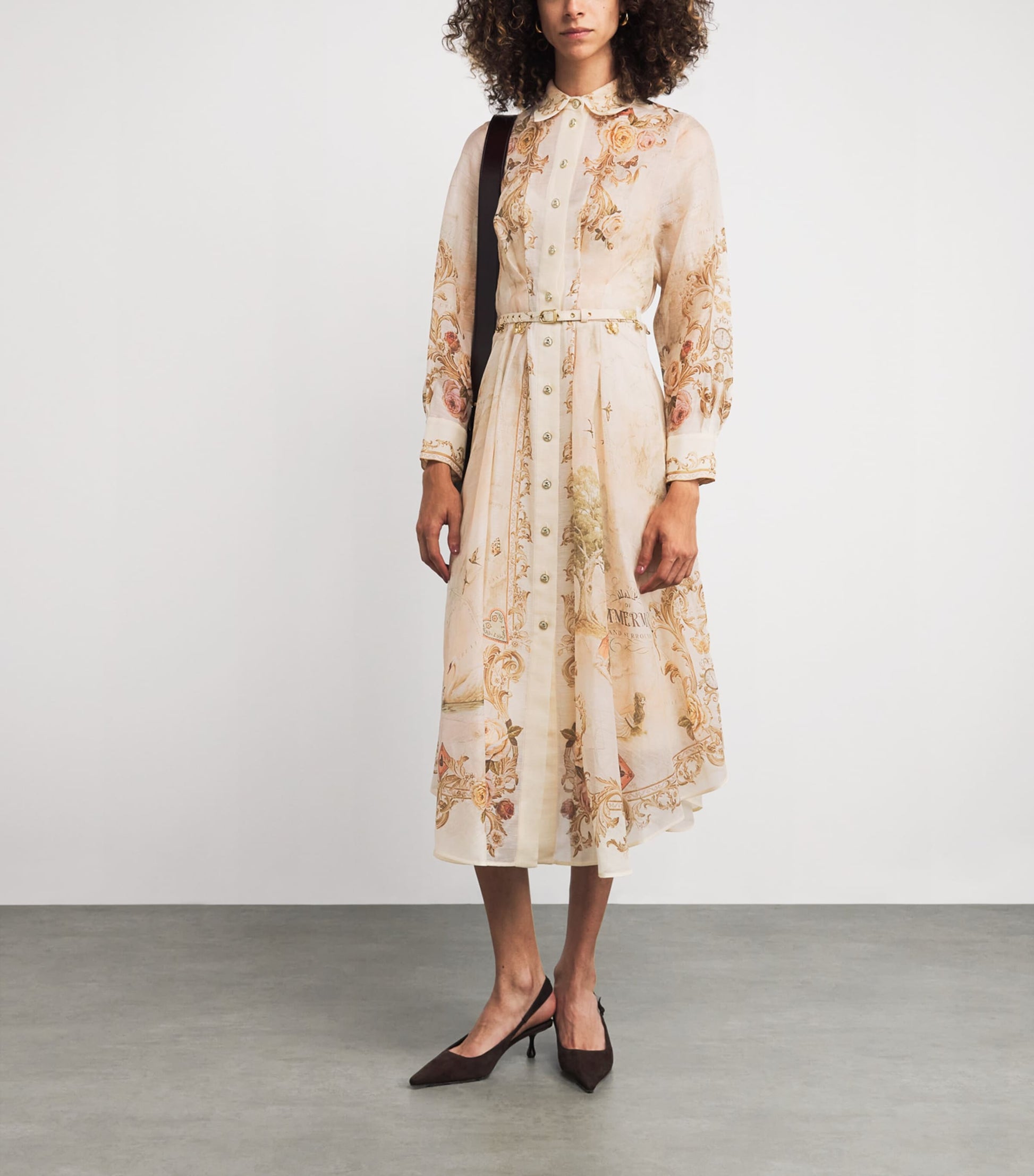 Pink Linen-Silk Memento Midi Shirt Dress