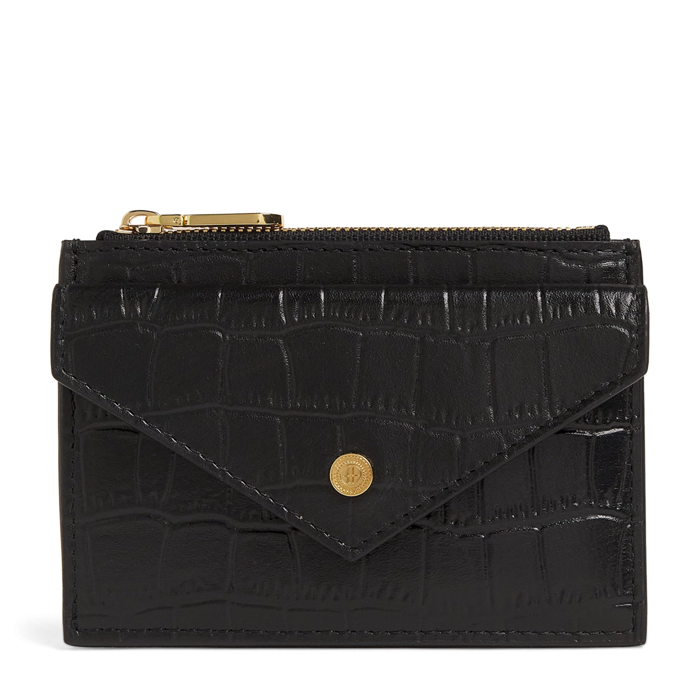 Black Leather Zip-Up Card Holder