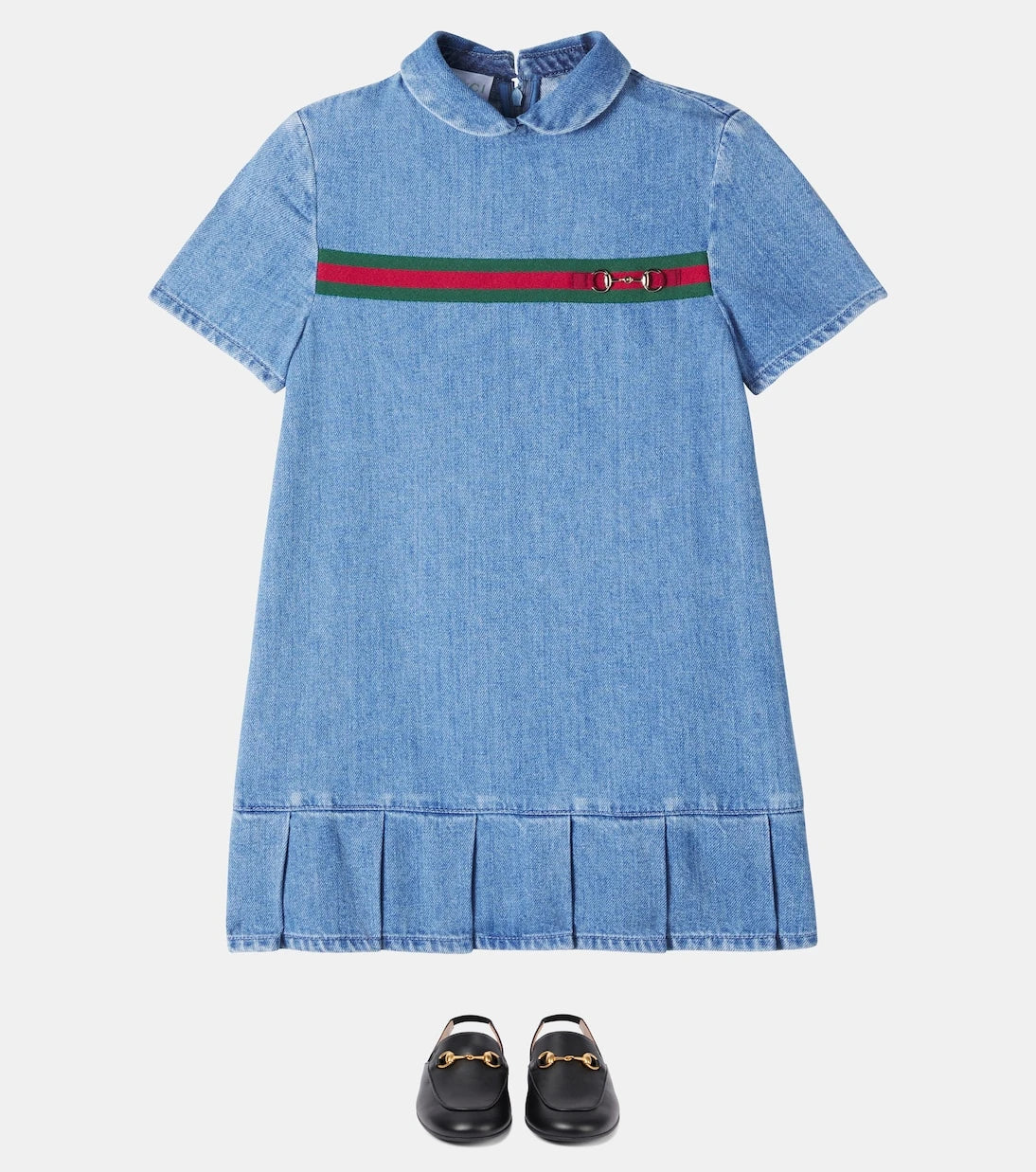 Gucci Kids - Horsebit Web Stripe denim dress