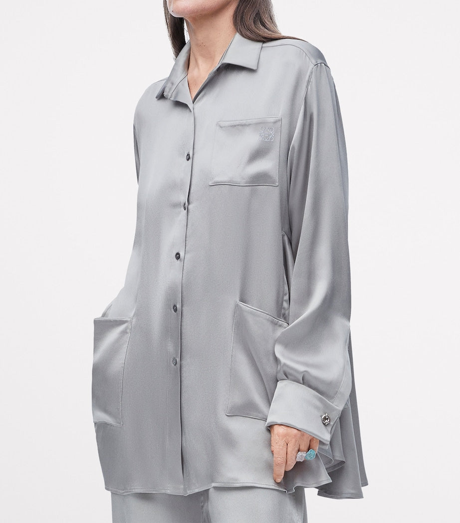 LOEWE Grey EXCLUSIVE Silk Satin Belted Silver Capsule Pyjama Blouse