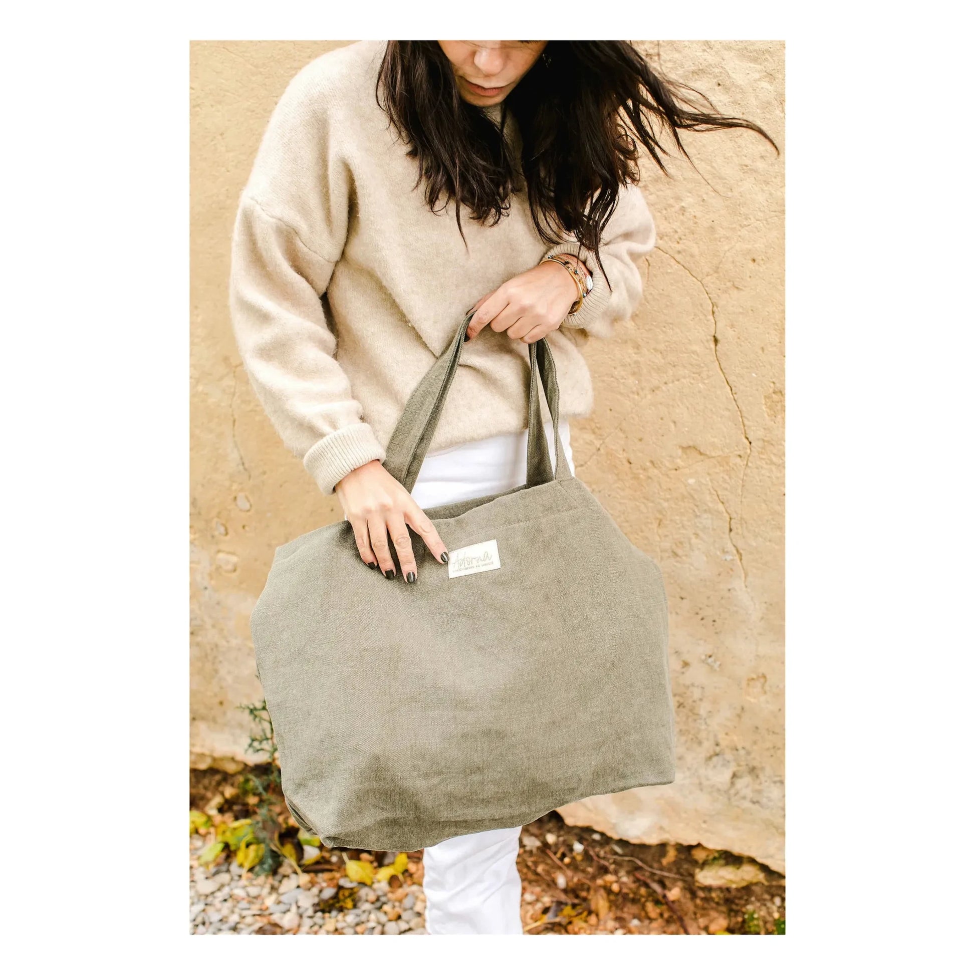 Adorna - Emma Linen tote bag | Khaki