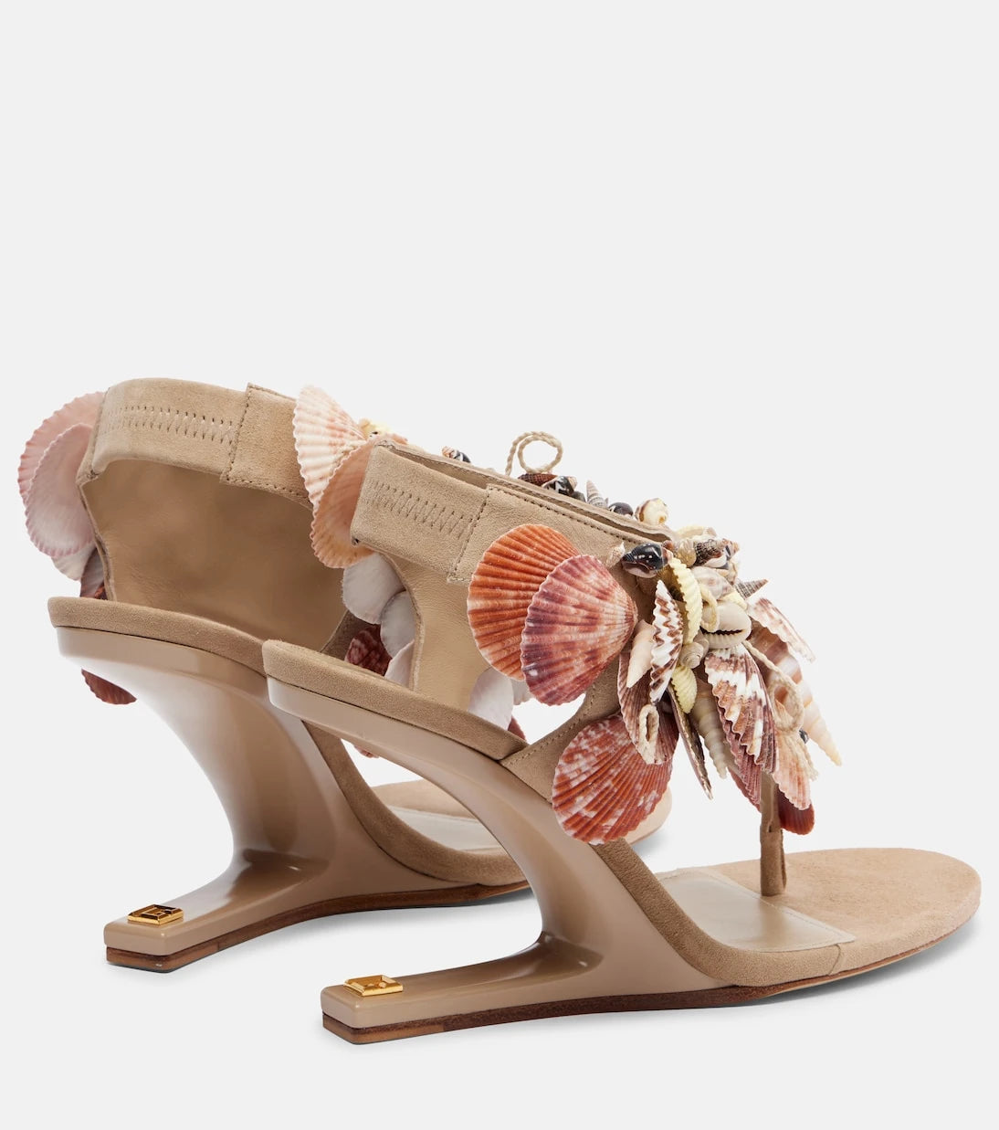 Balmain - Embellished suede slingback wedges
