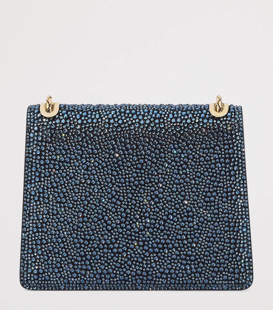 Blue Small Crystal-Embellished Suede Serpenti Forever Day-to-Night Shoulder Bag