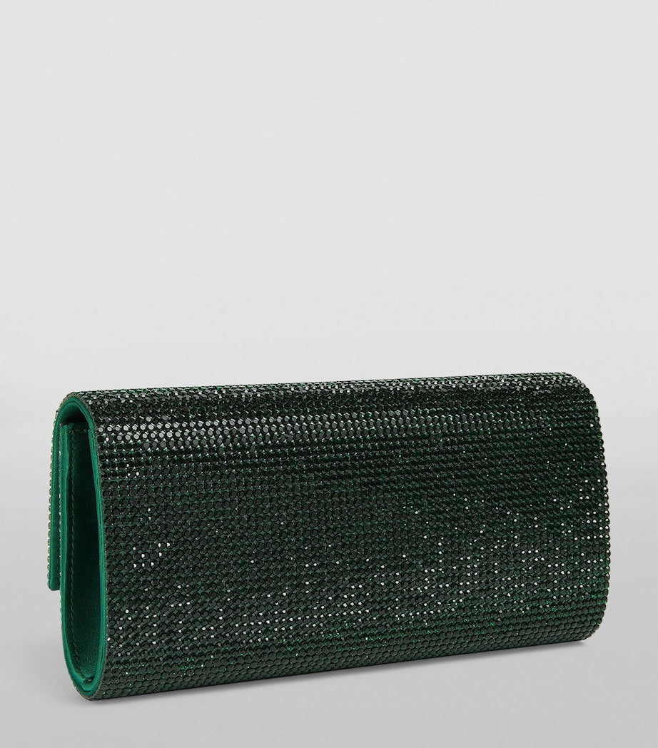 Green Satin Crystal-Embellished Perry Clutch Bag