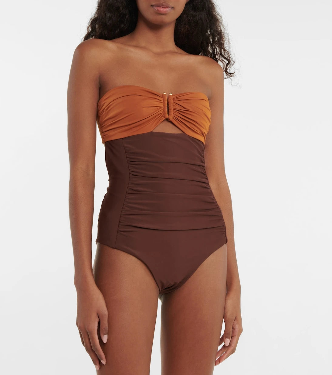 Self-Portrait - Ruched cutout swimsuit