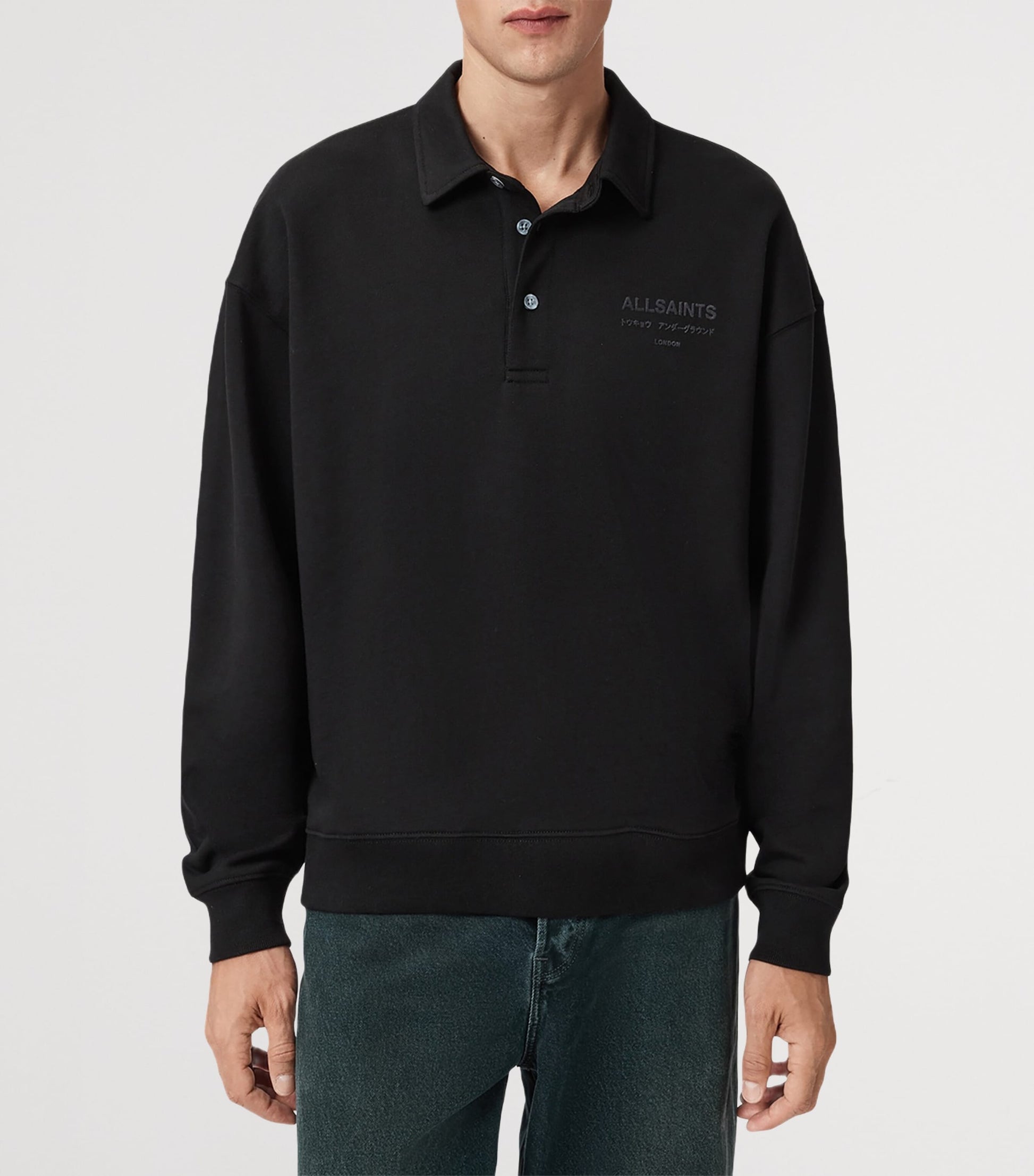 Black Cotton Xander Polo Sweatshirt