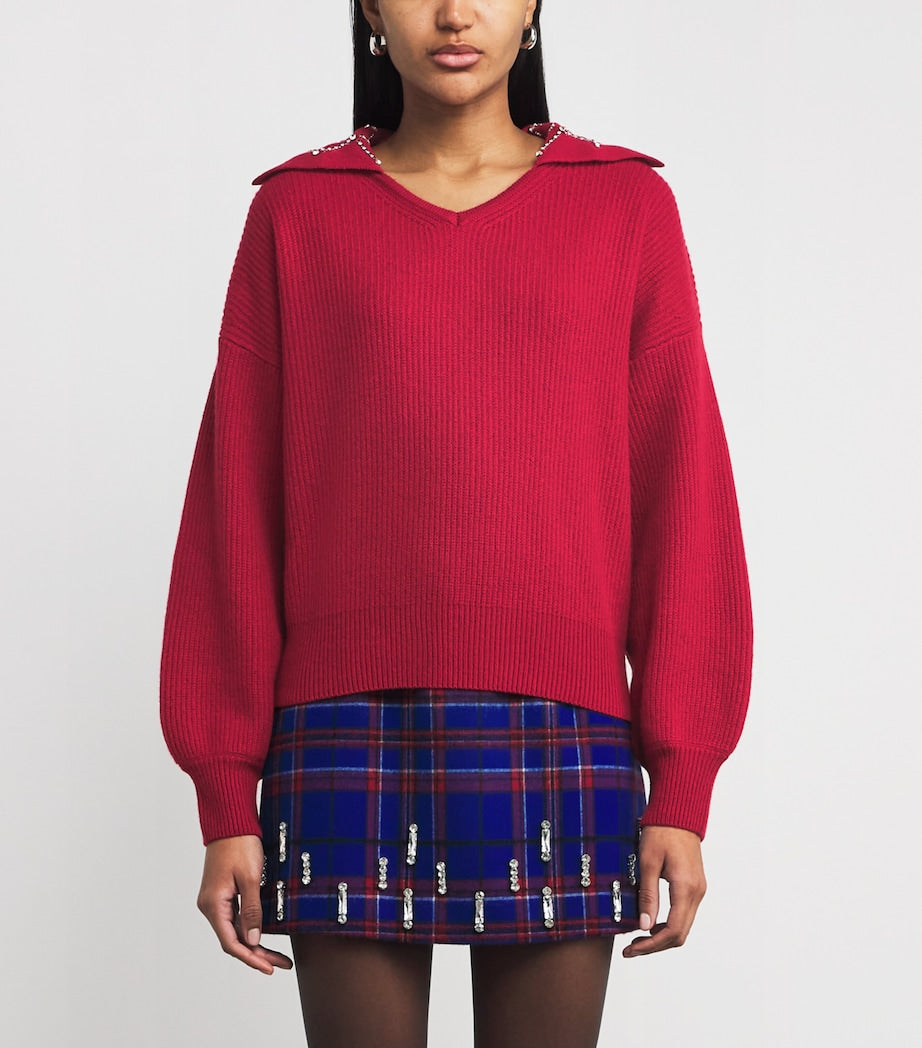 MAX&Co. Red Wool-Blend Embellished Sweater