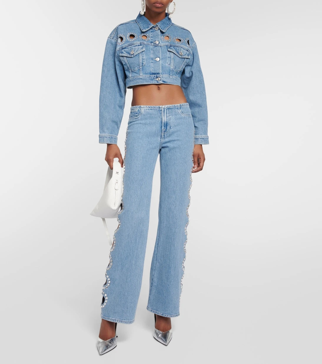 7 For All Mankind - جينز بقصة بوت كات واسعة مزين بالترتر