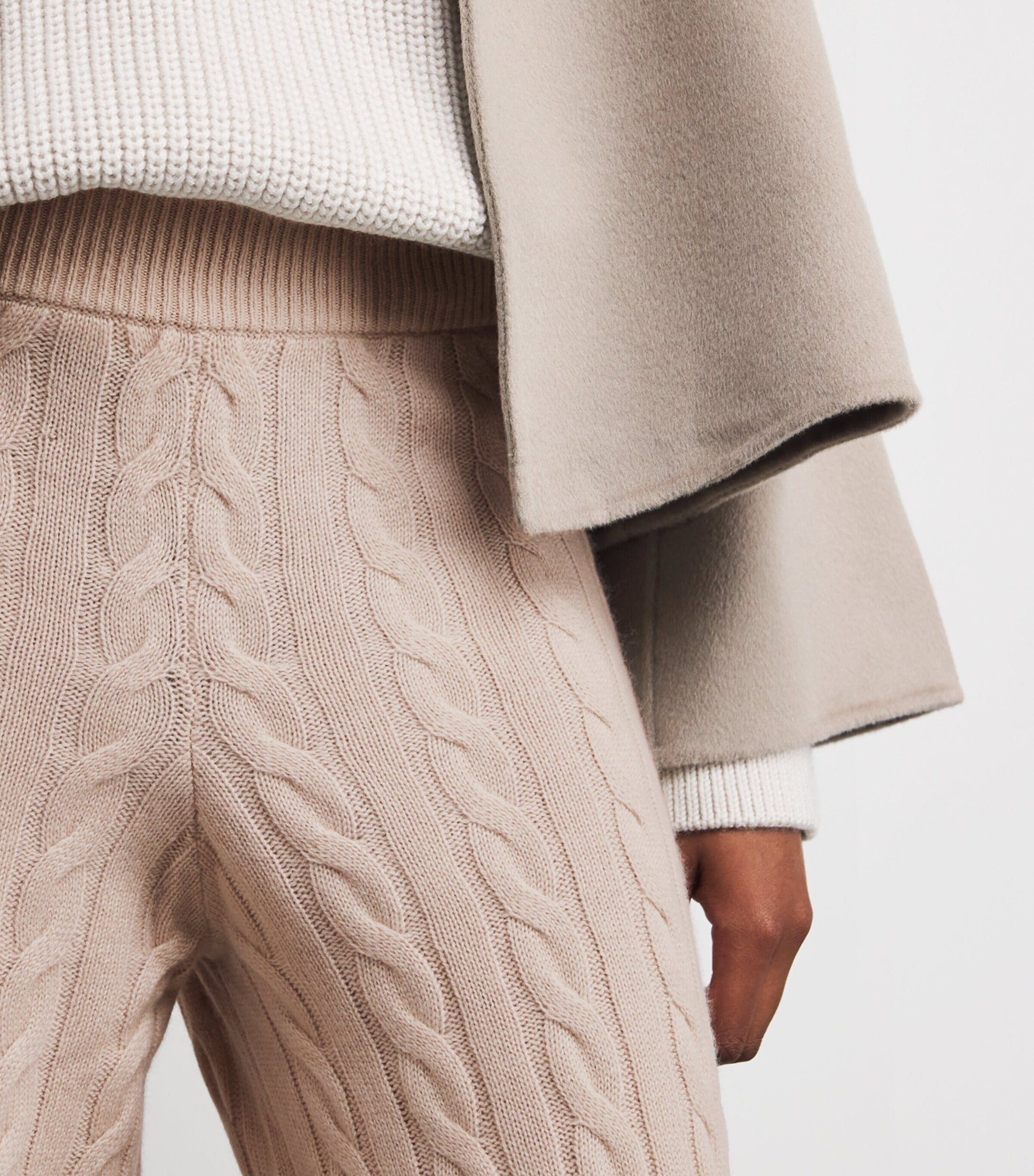 Soft Goat Ivory Cashmere Cable-Knit Sweatpants