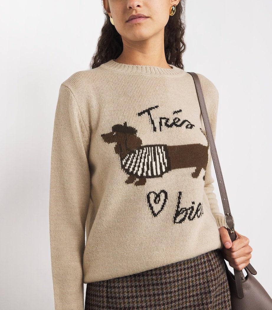 Weekend Max Mara Beige Jacquard Dog Sweater