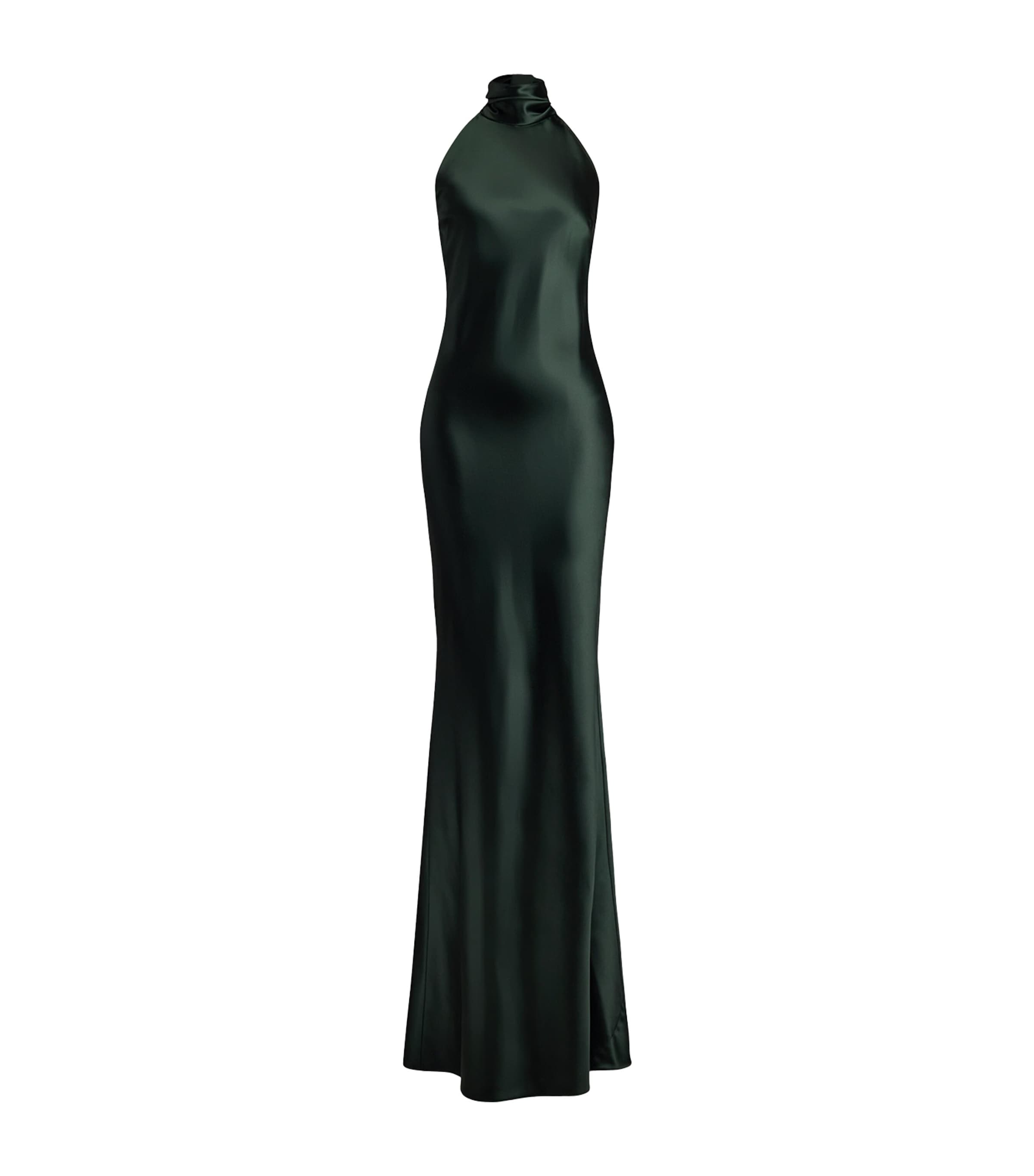 Green Satin Halterneck Dress