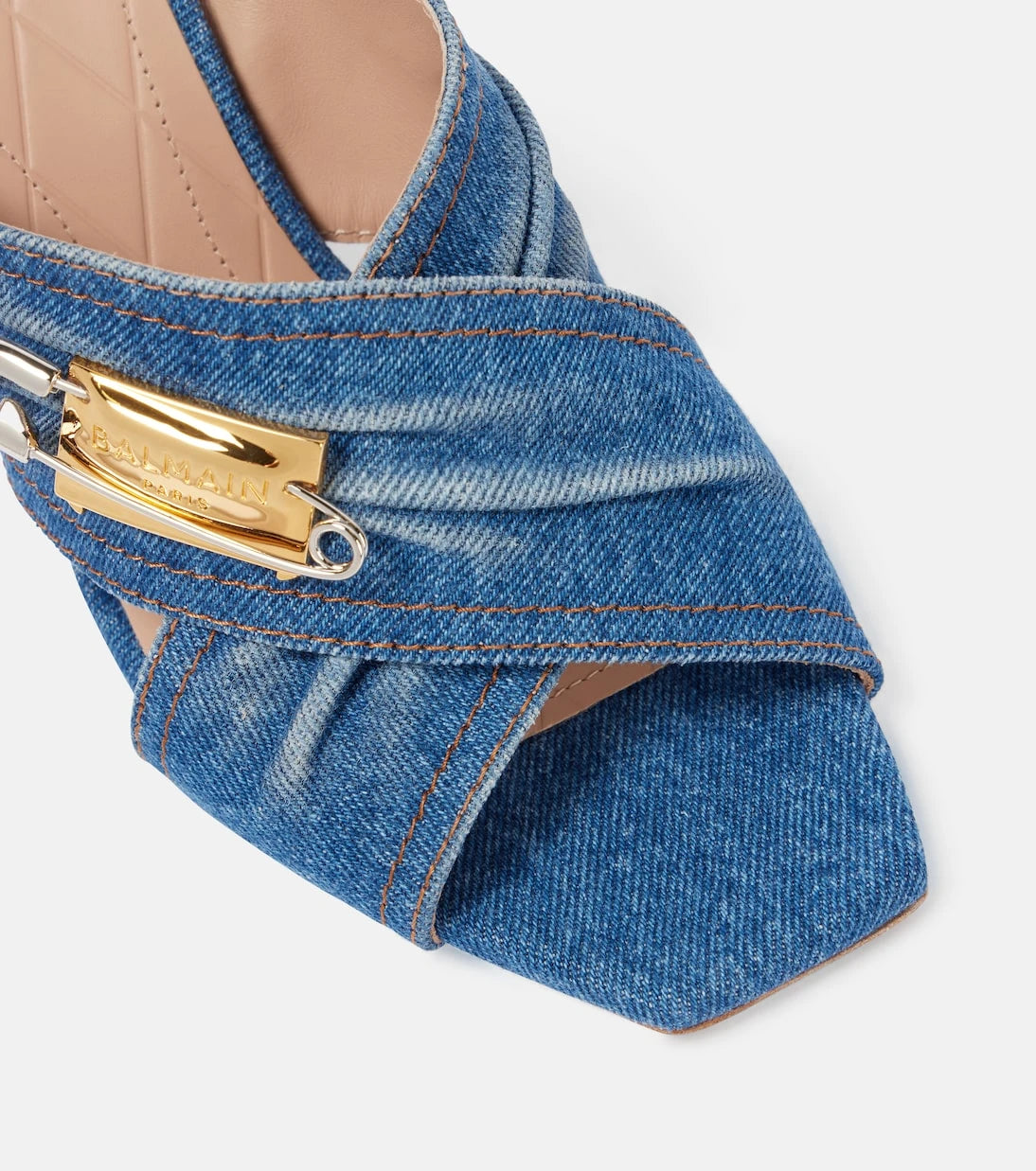 Balmain - 75 embellished denim mules