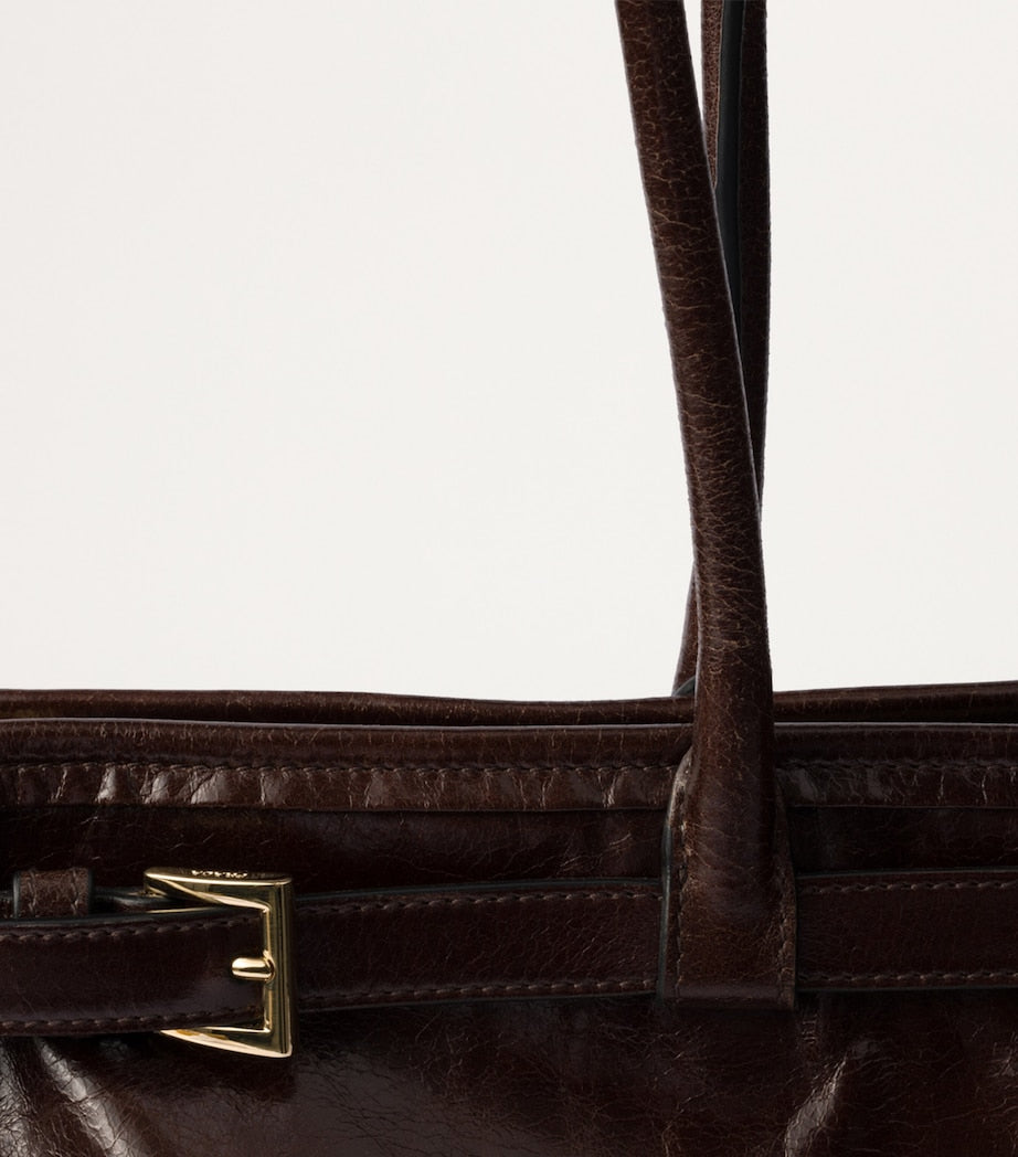 Prada Brown Large Leather Buckle Tote Bag