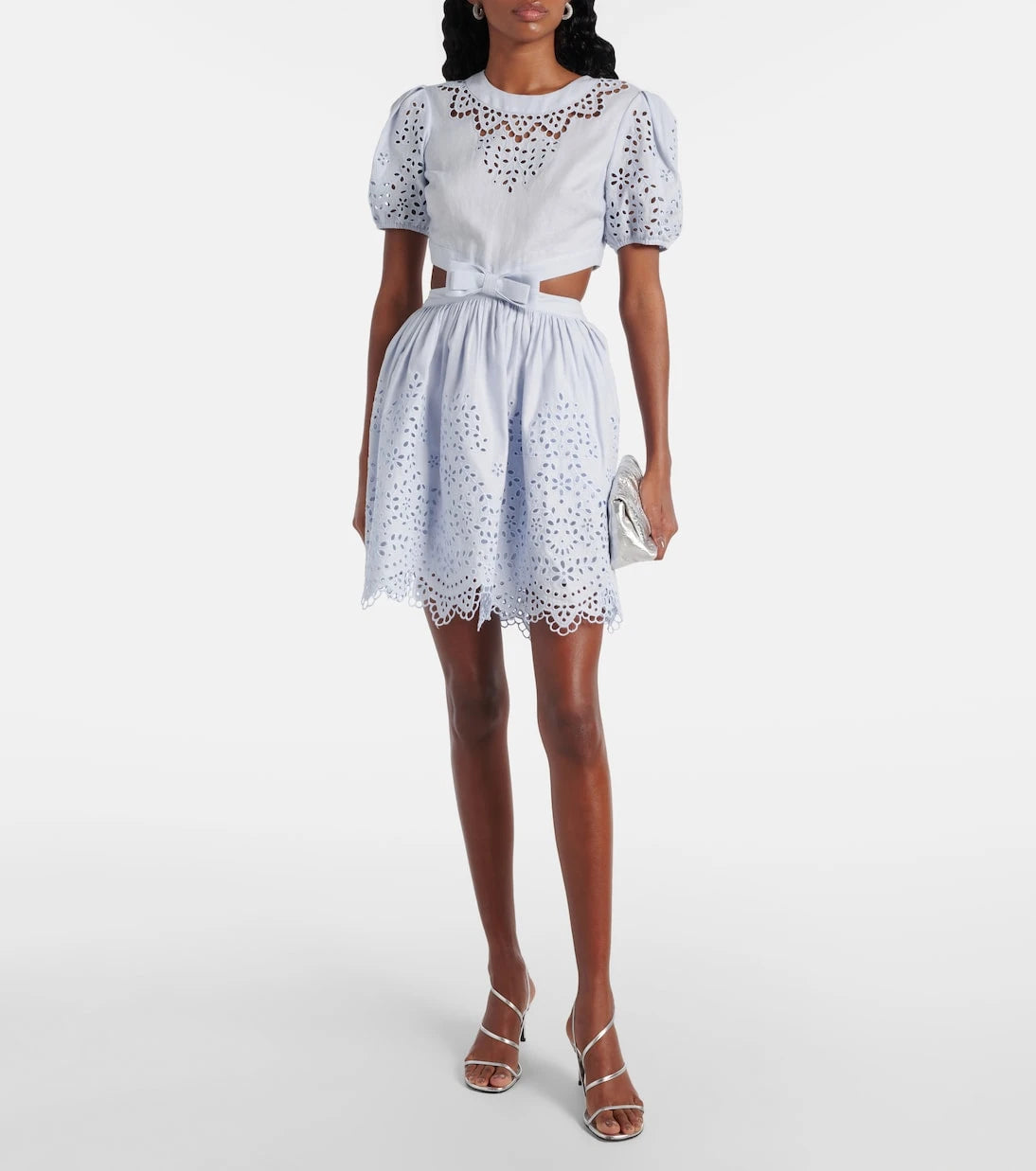 Self-Portrait - Embroidered bow-detail cutout minidress