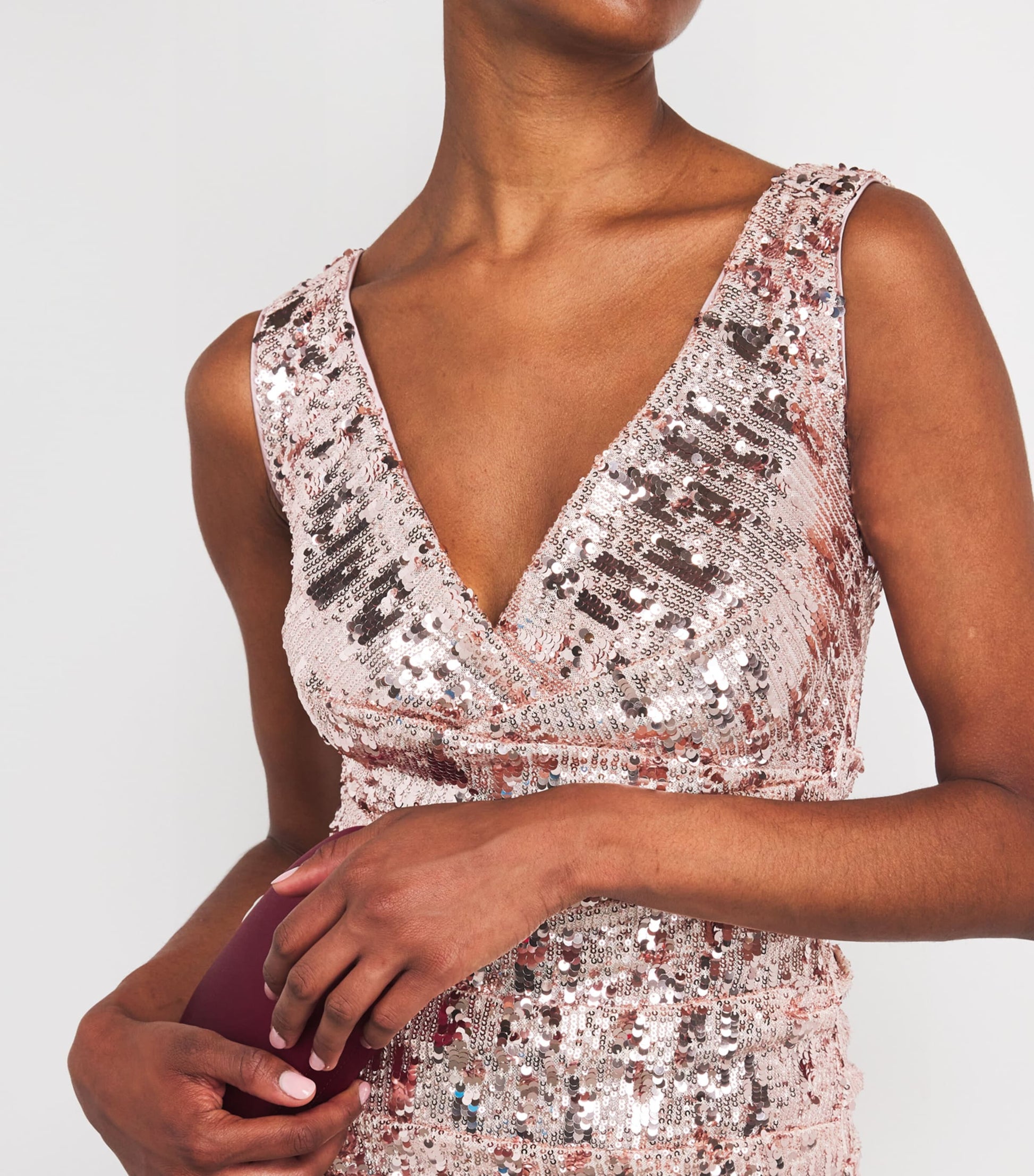 Rose Gold Sequinned V-Neck Gown