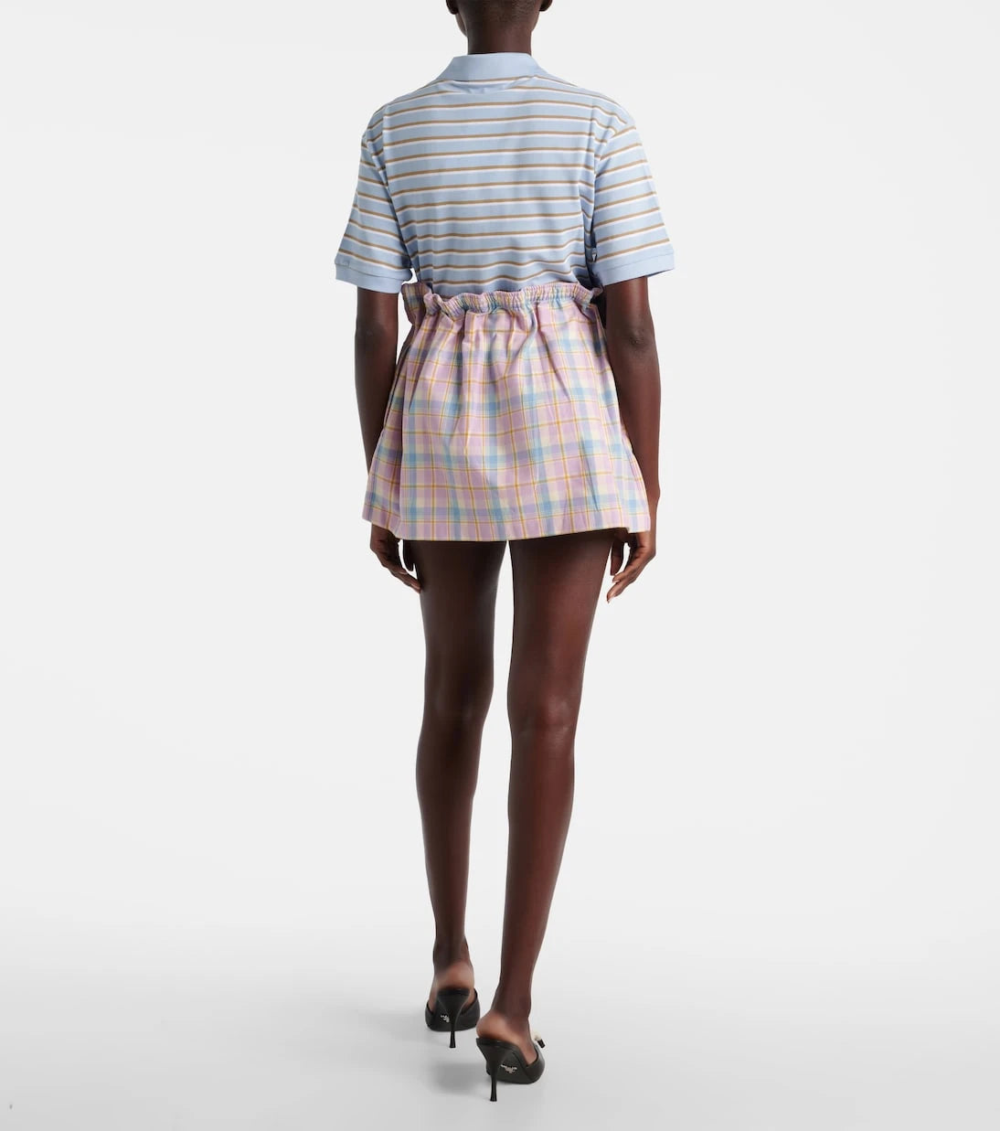 Prada - Checked gathered cotton miniskirt